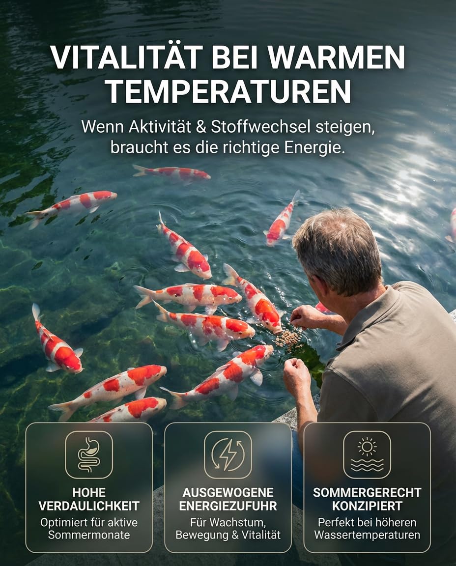BHK Daily Grow Koi Mangime galleggiante estivo per una rapida crescita e uno sviluppo sano – Mangime koi di alta qualità facile da digerire per koi e pesci di stagno – 4,5 mm – 20 kg