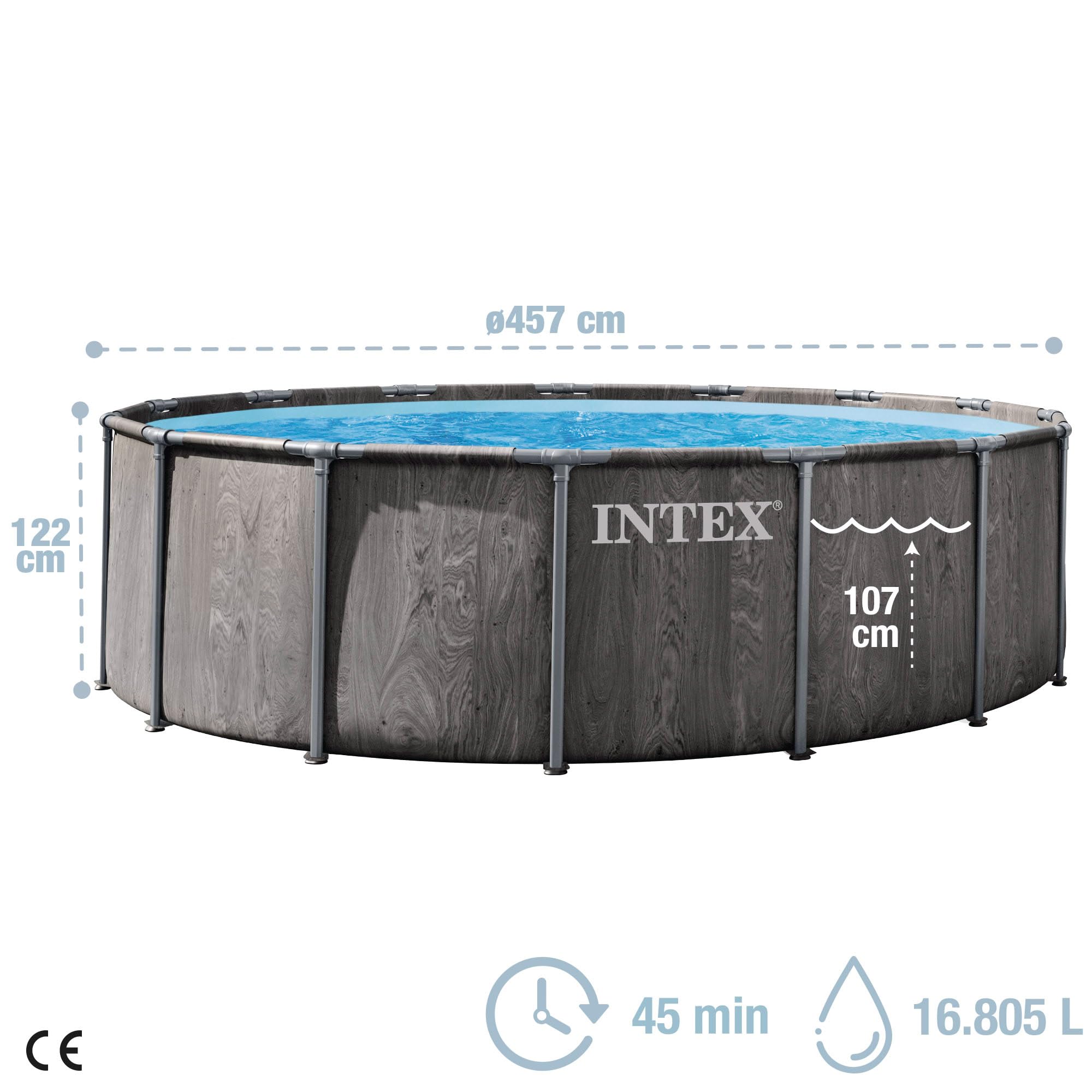 Intex 26742ND 4.57m x1.22m Greywood Prism Frame Premium Pool Set (Includes Filter Pump, Safety Ladder, Ground Cloth, Pool Cover)