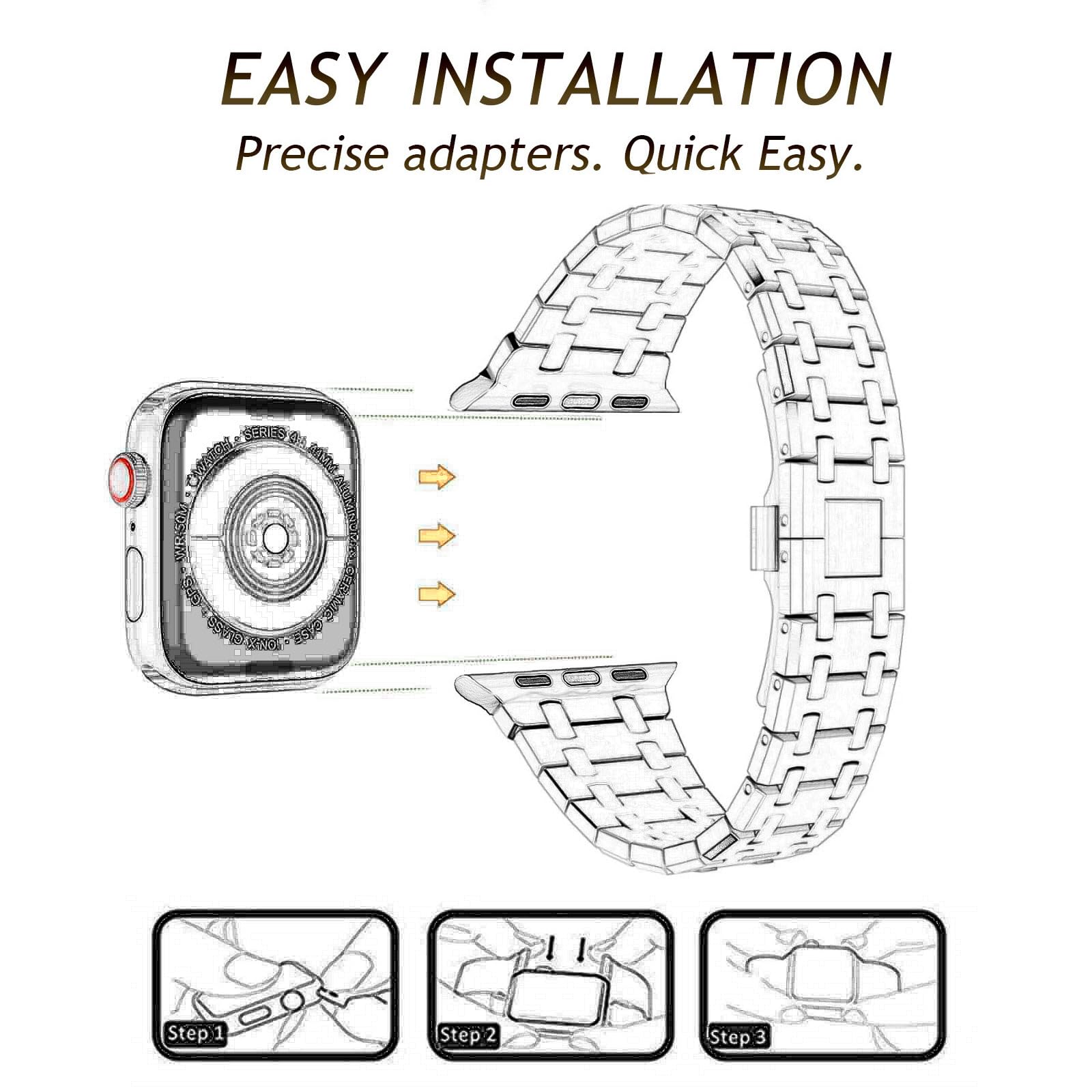 Pasek kompatybilny z Apple Watch 49 mm, 45 mm, 44 mm, 42 mm, 41 mm, 40 mm, 38 mm, ulepszony, metalowy składany pasek ze stali nierdzewnej do iWatch Ultra 1, 2, serii 9, 8, 7, 6, SE, 5, 4, 3,