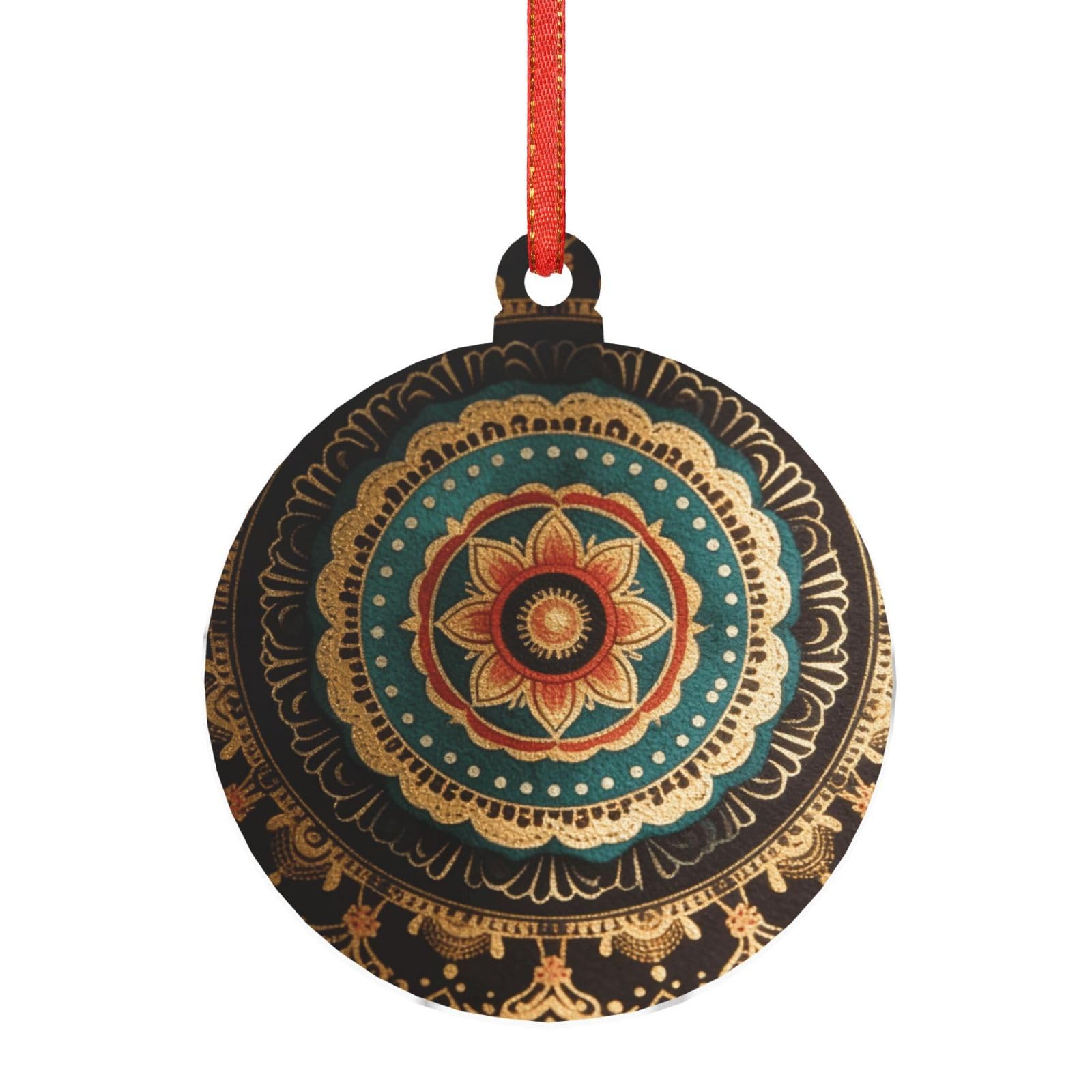 Hjkjkkj Round Shape Acrylic Ornament Christmas Tree Decoration Clear Round Pendant With Red Ribbon Mandala Christmas Ornaments Indoor Outdoor Hanging Acrylic Pendants For Xmas Party Decor
