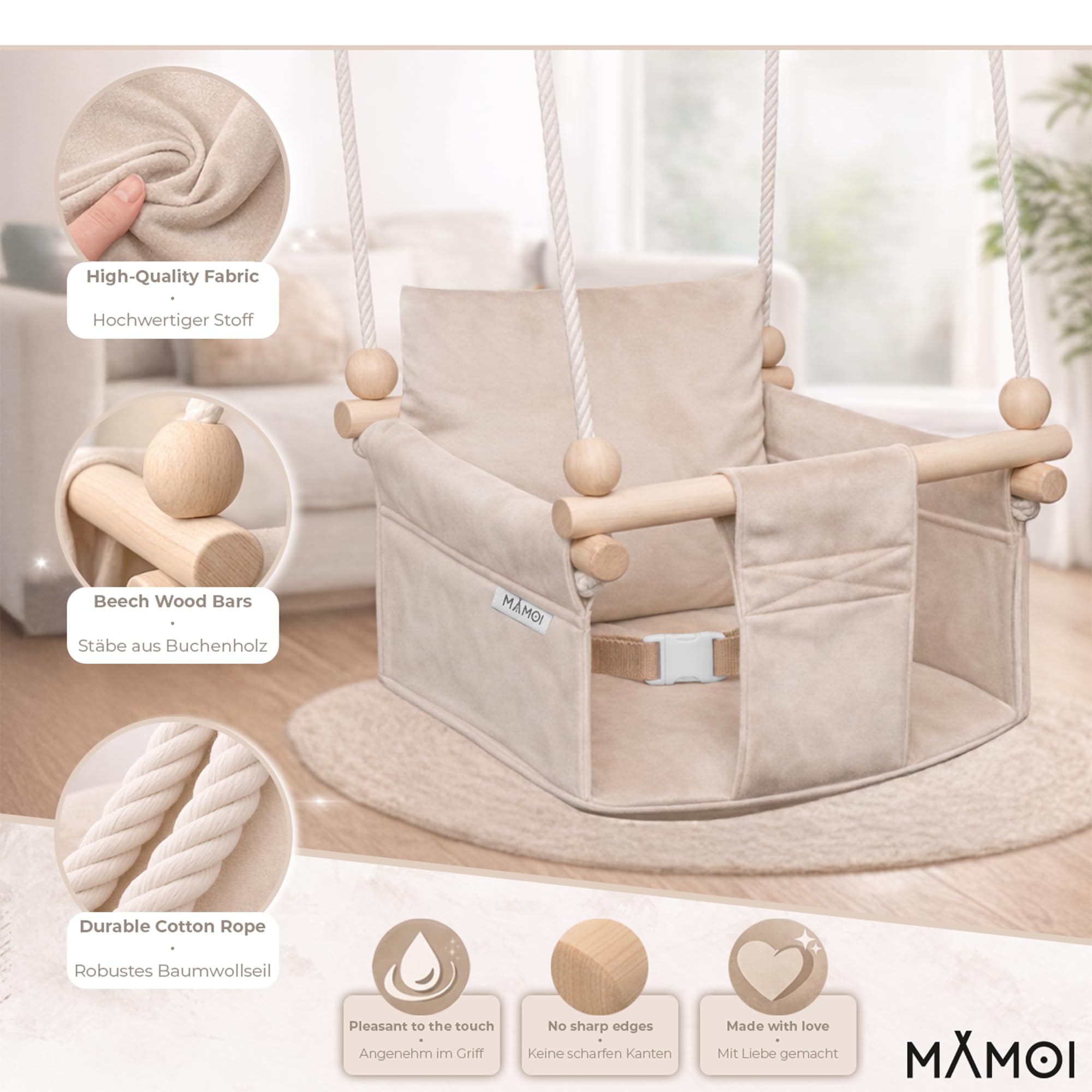 MAMOI 3-in-1 babyschommel met veiligheidsgordel – kinderswing voor 6–36 maanden, max. 20 kg, voor binnengebruik MAMOI 3-in-1 babyschommel met veiligheidsgordel – kinderswing voor 6–36 maanden, max. 20 kg, voor binnengebruik