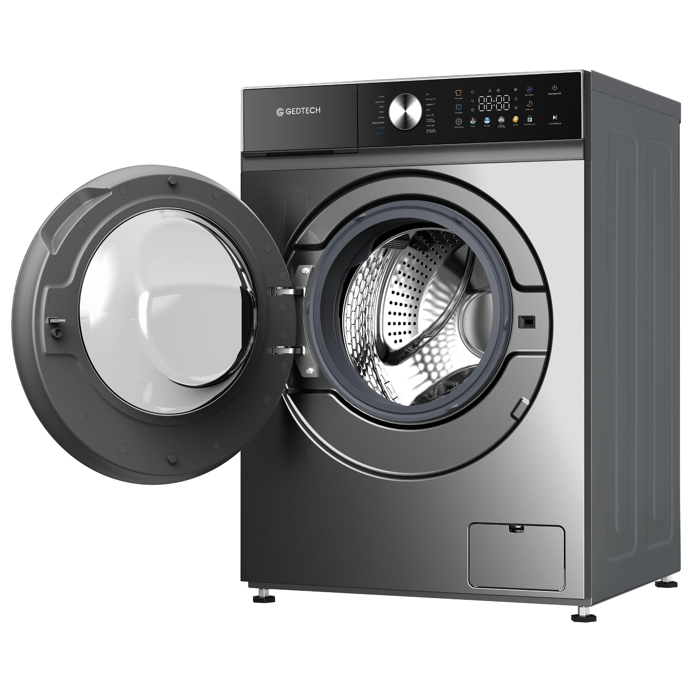 GEDTECH Lave-linge frontal GLLPS121400DG 12 Kg 1400 tr/mn 16 programmes Eco Intensif Rapide Faible conso Panneau commande LED couleur