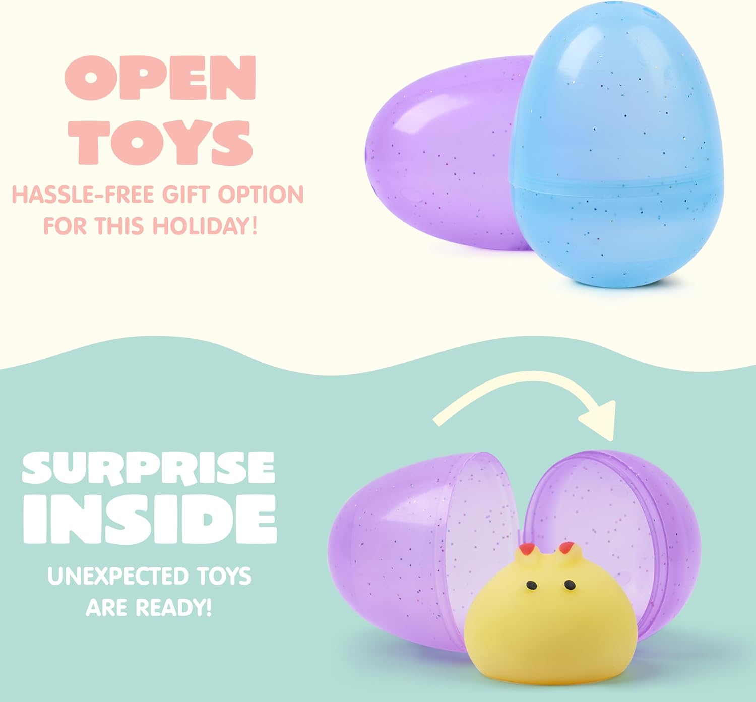 JOYIN 24 Pcs Easter Prefilled Eggs with Mochi Squishy Toys, Animal Stress Reliever Squishy Toy for Glitter Transparent Easter Eggs Filler, Kids Party Favor, Basket Stuffers, Classroom Prize Supplies - Image 4
