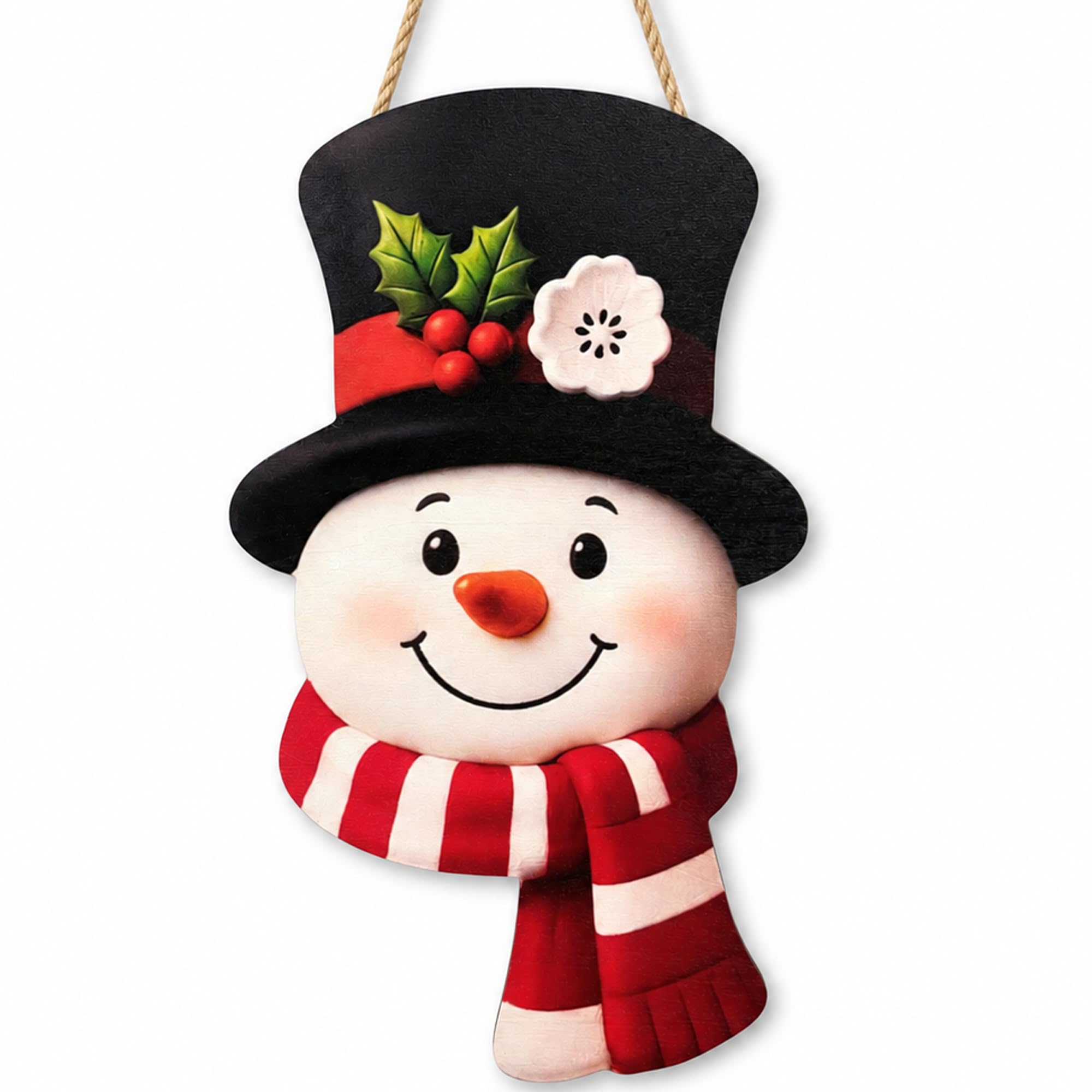Christmas Decorations - Winter Snowman Wooden Welcome Sign for Front Door