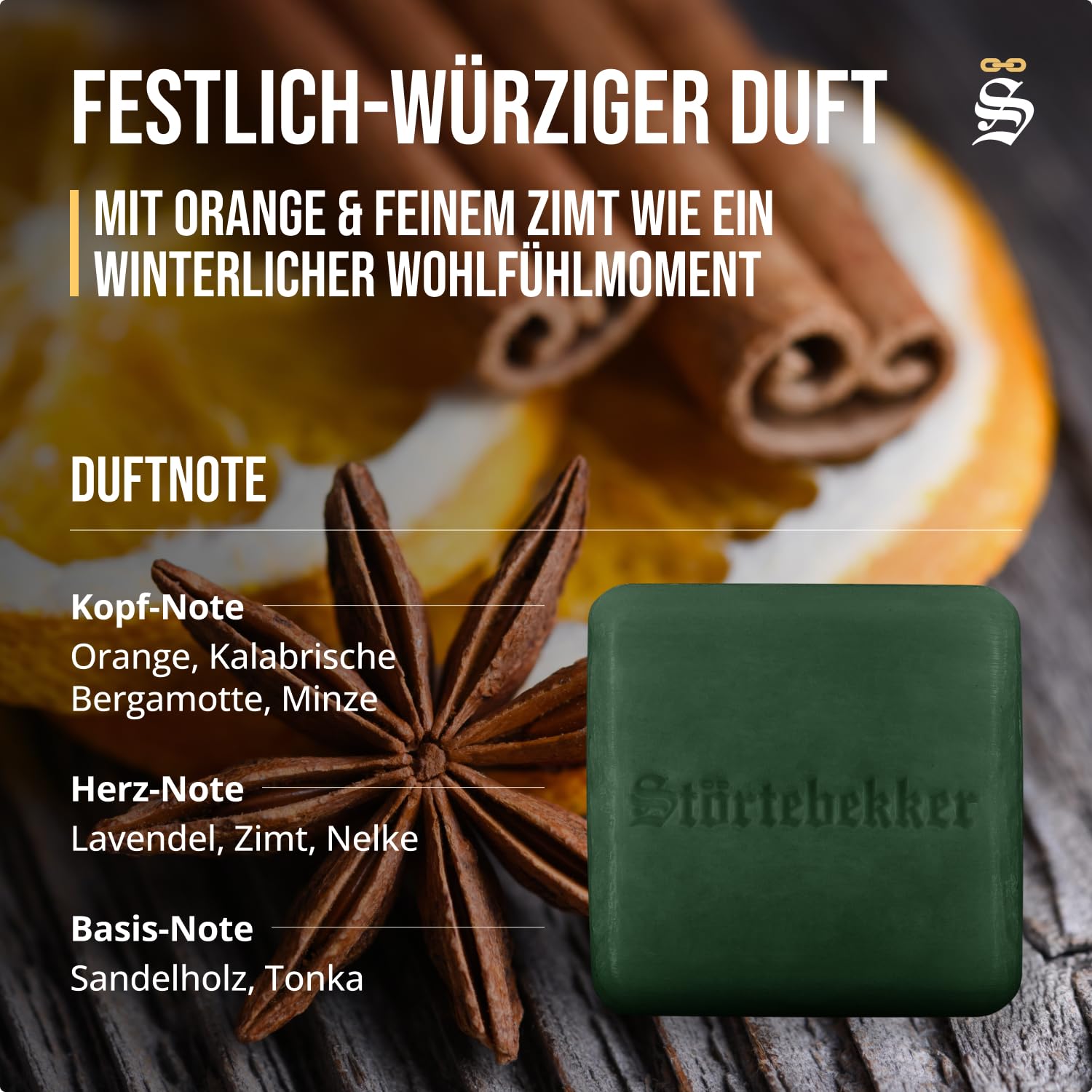 Störtebekker® Premium Shampoo Bar Weihnachtsedition Zimt-Orange Duft (6x) - Festes Shampoo Herren & Damen - 3in1 Duschseife Männer für Haare, Kopfhaut & Bart - vegan, handgefertigt - 6x100g