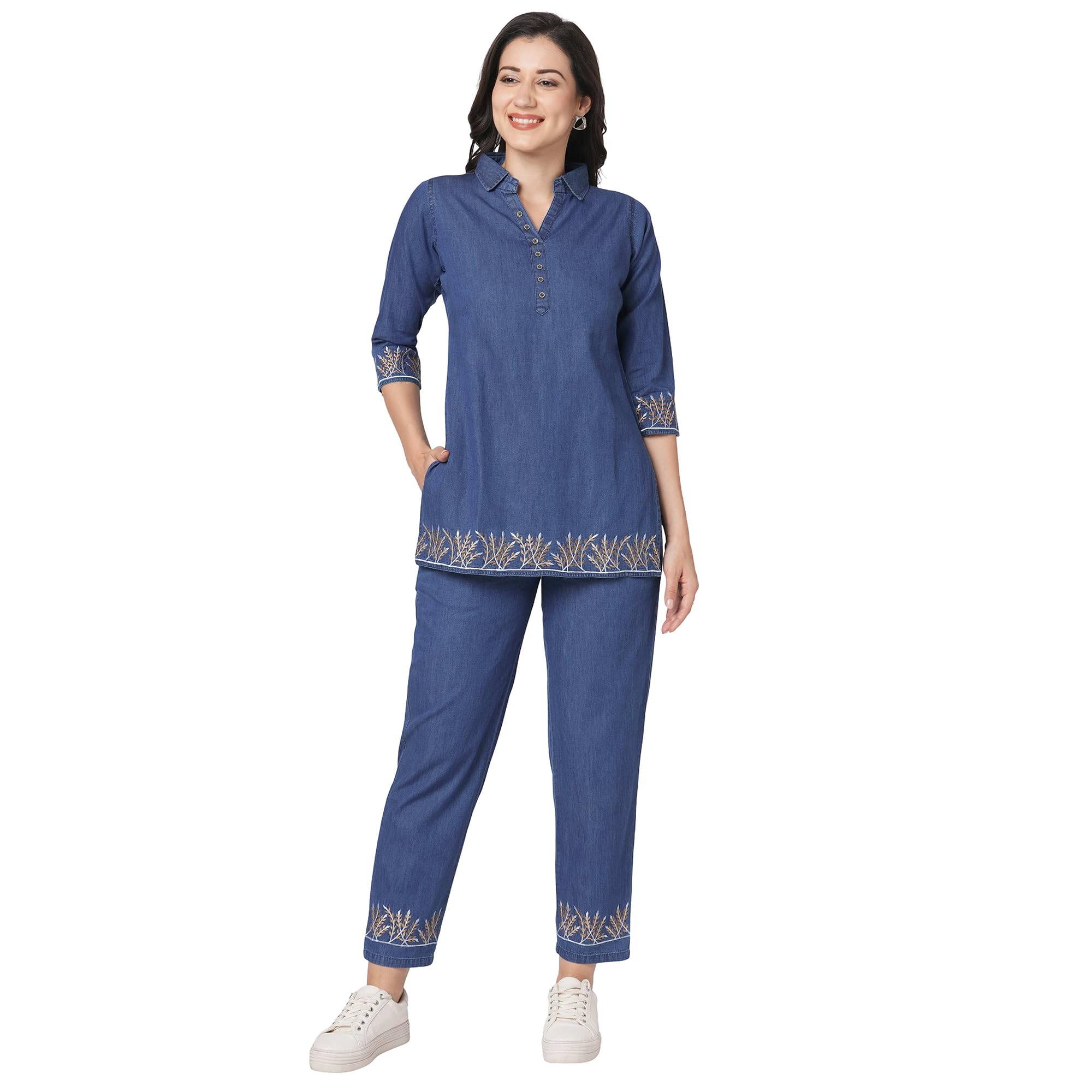 Cotton Denim Dress, co-ord Set for Women Comfortable Trouser-image-35