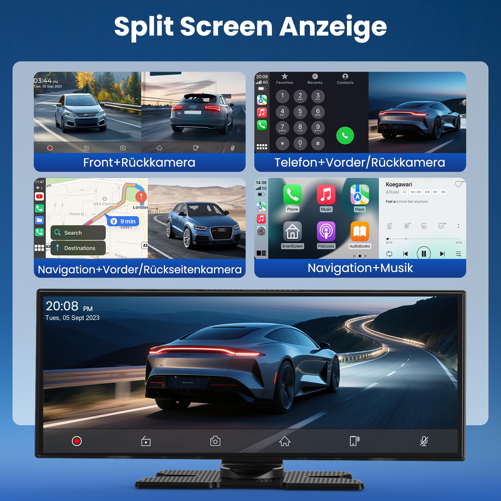 11,5 Zoll Carplay Display Android Auto mit Navigation 4K Dashcam Rückfahrkamera Bluetooth IPS Touchscreen