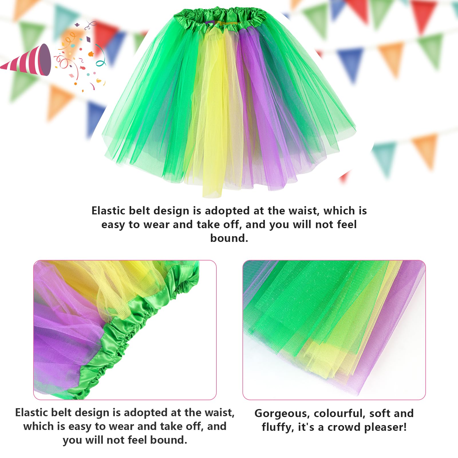 Hifot 7 Pieces Mardi Gras Costume Accessory Set for Women Tutu Skirts Mardi Gras Beads Carnival Headdress Mask Long Socks Carnival Costume - Image 4