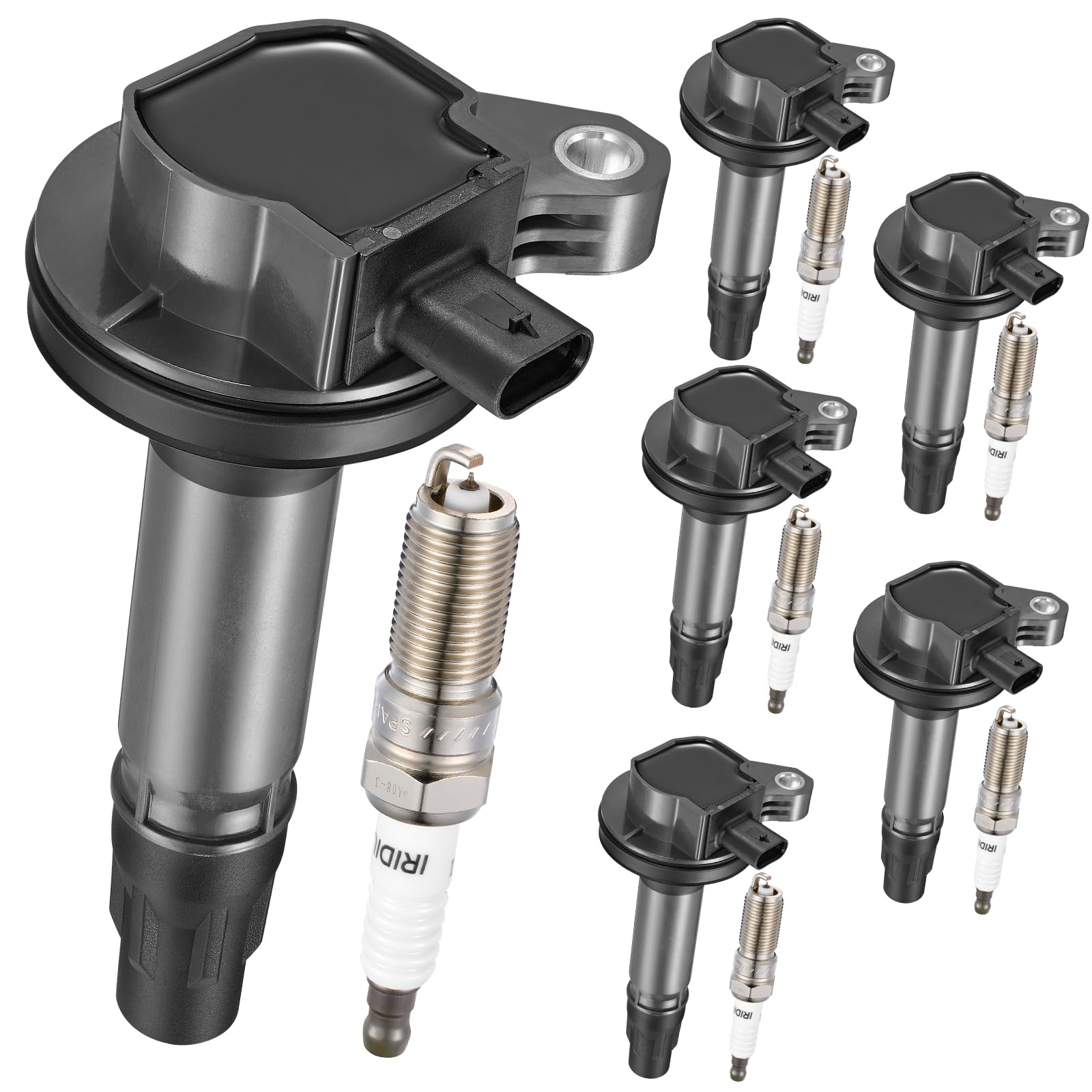 6-Pack UF823 Ignition Coils & 6509 Spark Plugs Compatible with Ford Transit-150/250/350,Edge/Flex, Compatible with Lincoln MKT/MKX/Continental 3.7L 3.5L V6 - Replaces 7T4Z12029F,LTR5IX11,41-109 UF823 +6509