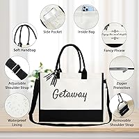 Vista 2 de JOJHDR Phrase Canvas Beach Bag,Zipper and Slide Pockets,Stylish Canvas BagShoulder Strap and Bottom Support, Office Handbag
