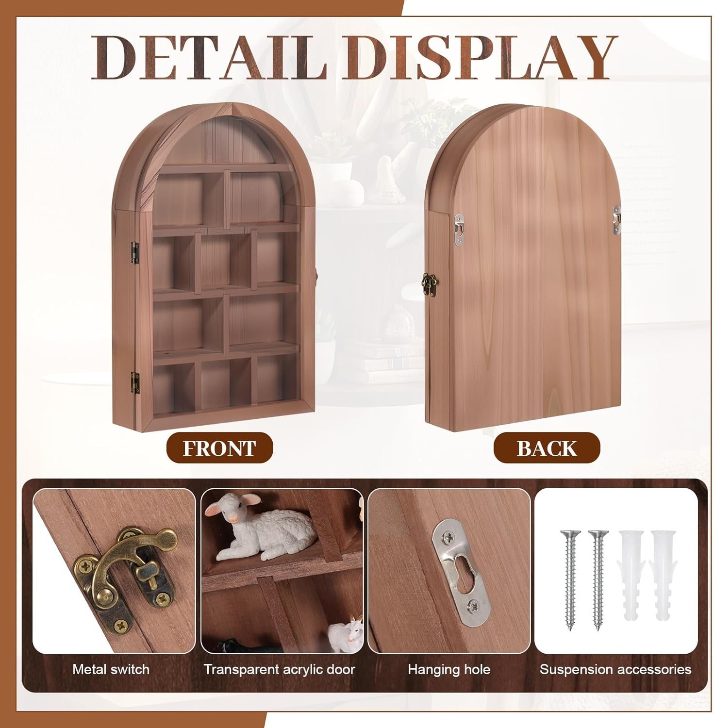 DoubleFill 10" x 15" Trinket Shelf Wooden Shadow Box Display Case with Shelves Acrylic Door Large Wall Mounted Display Shadow Box Mini Figures Curio Trinket Medals Crafts Collection(Brown)