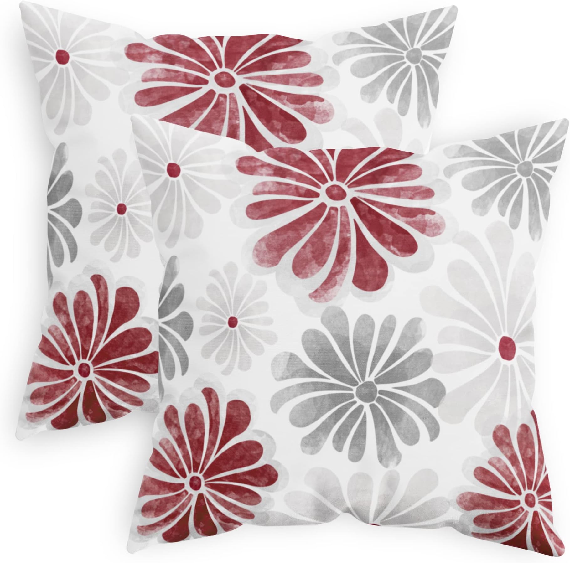 Throw Pillow Cases Pack of 2 Cozy Fleece Two-Tone Blooming Flowers Decorative Cushion Covers for Couch Bed Sofa Farmhouse Decoration 18 X 18 Inches Burgundy Grey
