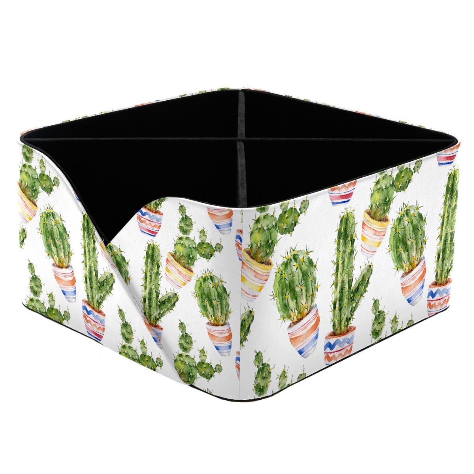 KengjuTesu Cactus Desktop Organizer Pen Holder, Rectangular Pencil Cup for Office, Study and Makeup Stations