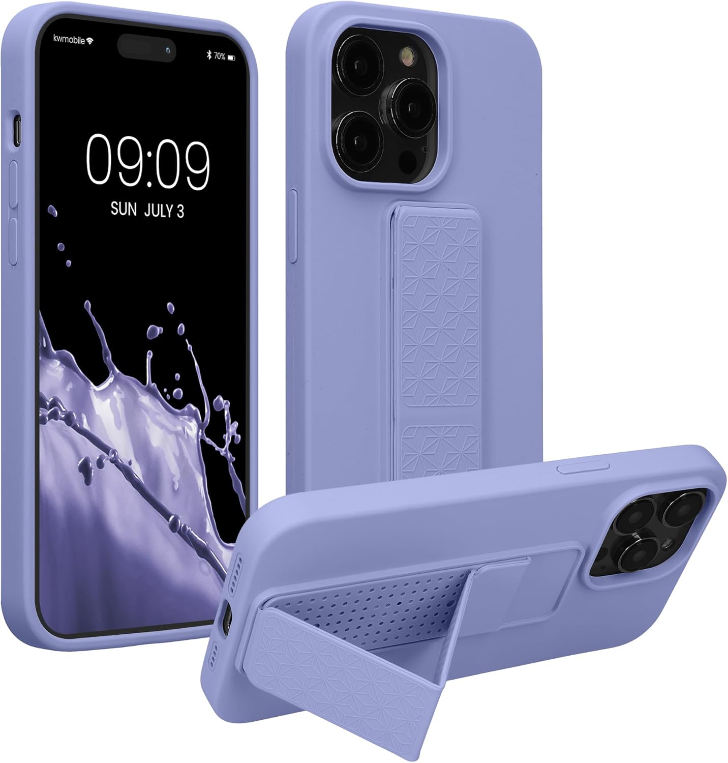 kwmobile Case Compatible with Apple iPhone 14 Pro Max - Case with Hand Strap and Stand Soft TPU Silicone Coating - Lavender