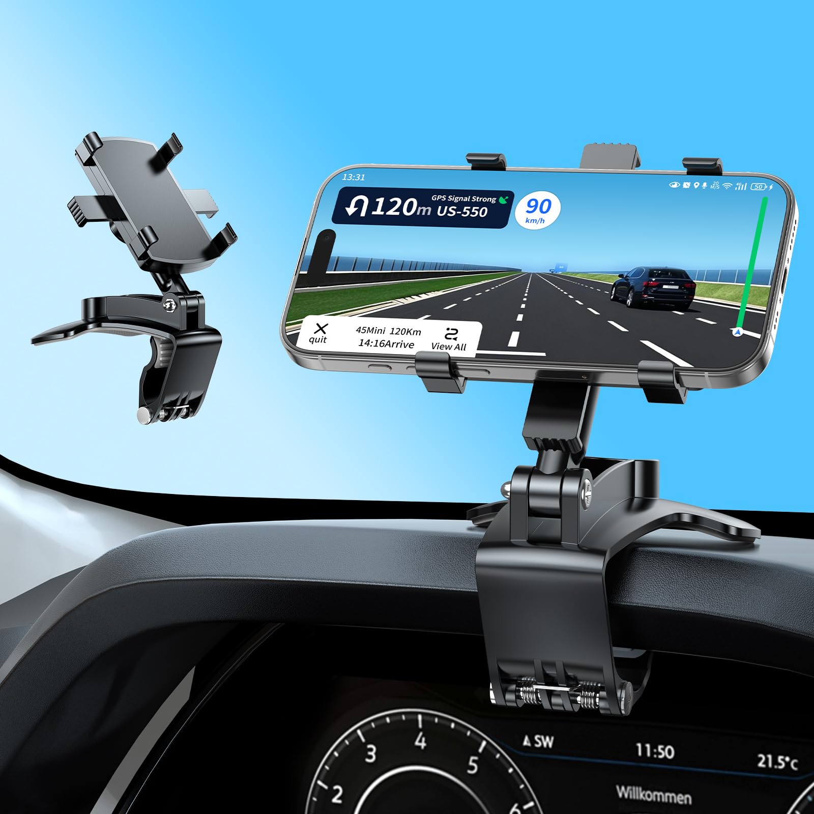 3 in 1 Car GPS Smartphone Holder: Dashboard/Visor Clamp + AC Grid for Urovo Dt50 5G (2022) 3 in 1 Car Holder with Clamp & Visor and Grille  Clip | eBay 