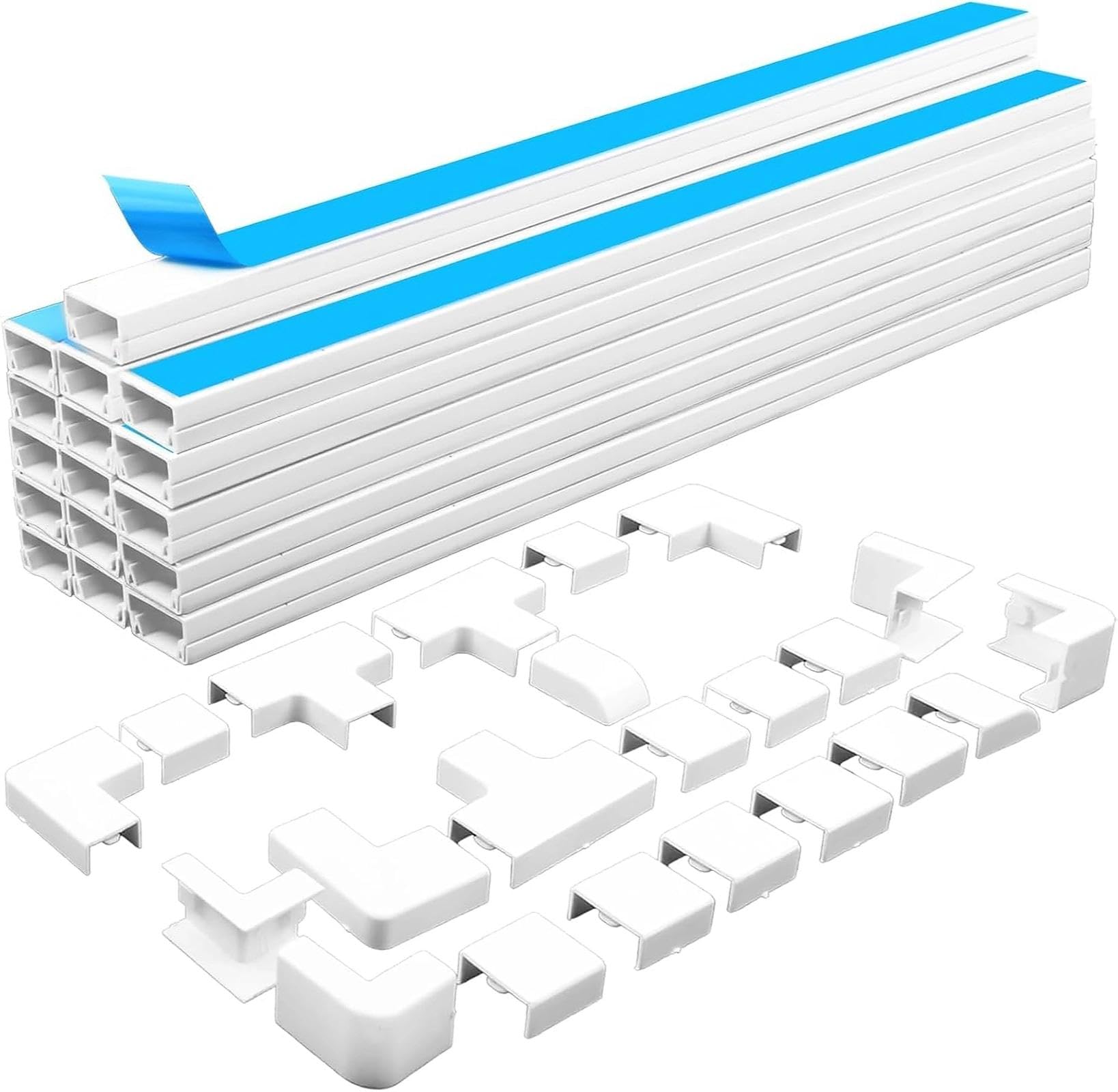 16 pcs Goulotte Passe-Câbles Autocollante Blanche, Cache-câbles en PVC, Cache Fil Mural, Dissimuler Les câbles d'alimentation et TV Mural,Rangement de Câbles de Téléviseur avec 22 Accessoires