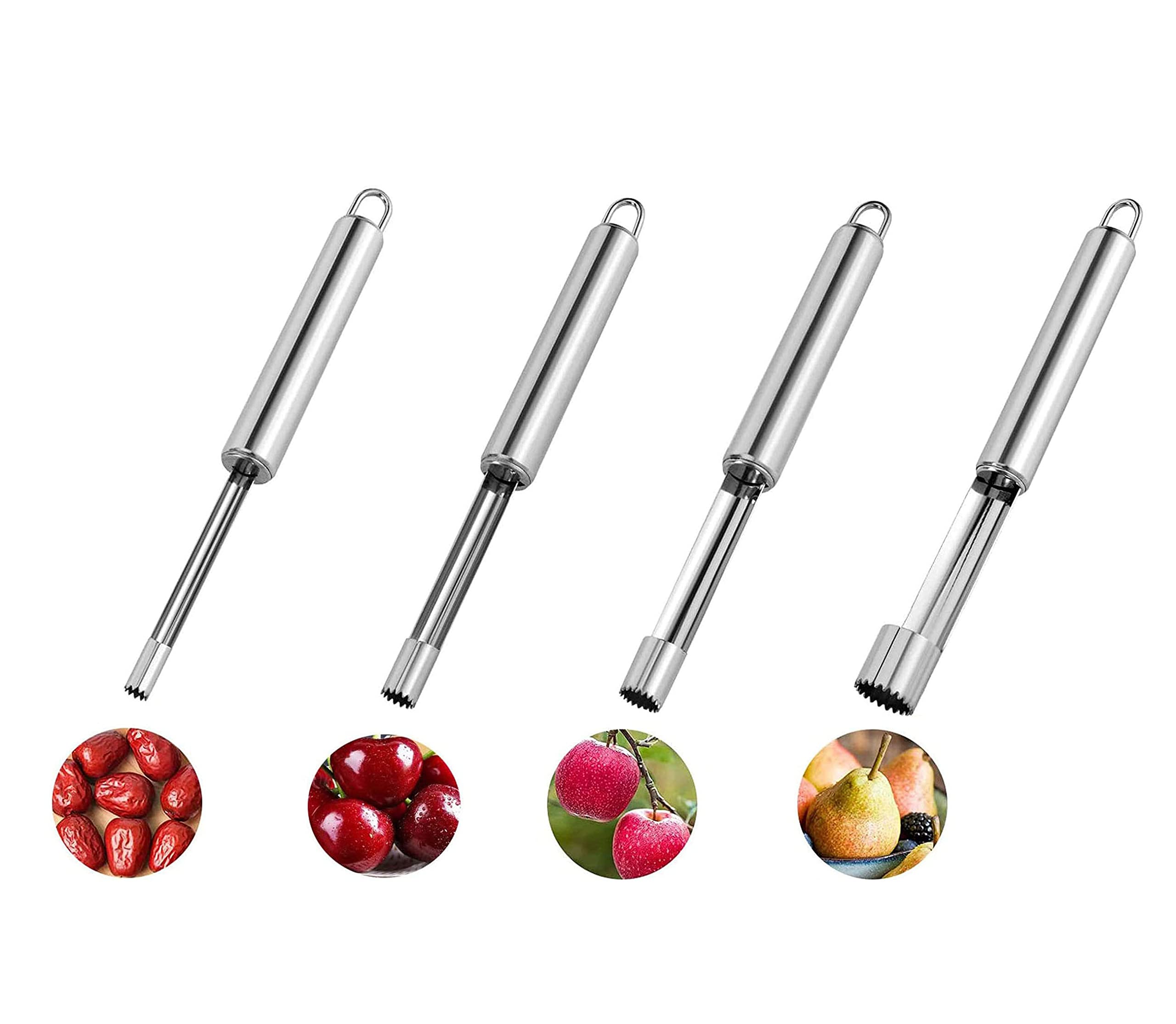 BOBOZHONG Fruit Core Remover Tool,4PCS Apple Corer Fruit Vegetable Seeds Corer Corer Pitter Multi-Function Fruit Corer Pitter Set Stainless Steel Pear Apple Corer Pitter for Home and Kitchen 4 Sizes