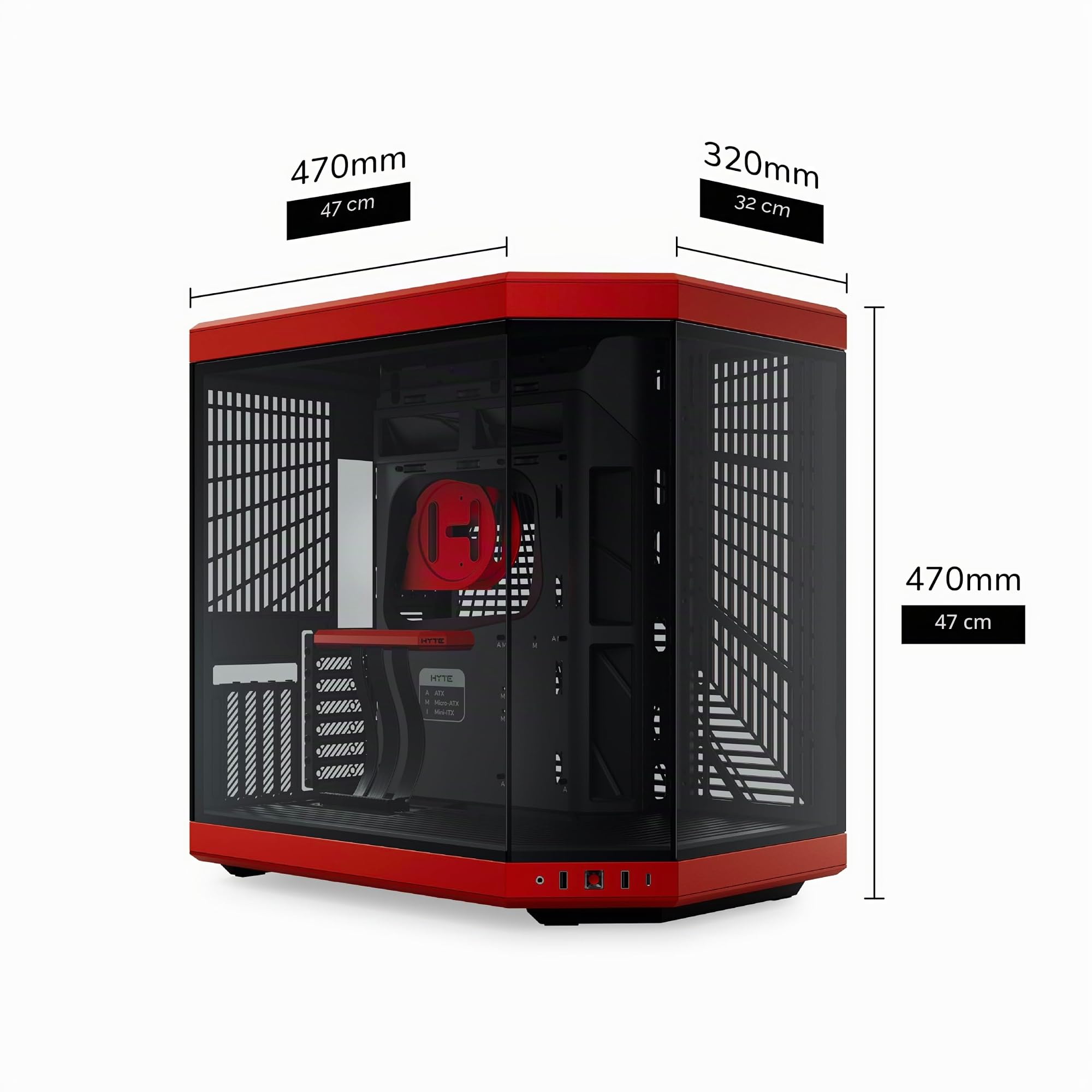 Hyte Y70 Boîtier de Jeu ATX Moderne et esthétique à Double Chambre en Verre trempé pour Tour Moyenne avec câble élévateur PCIE 4.0 Inclus, Rouge (CS-HYTE-Y70-BR)