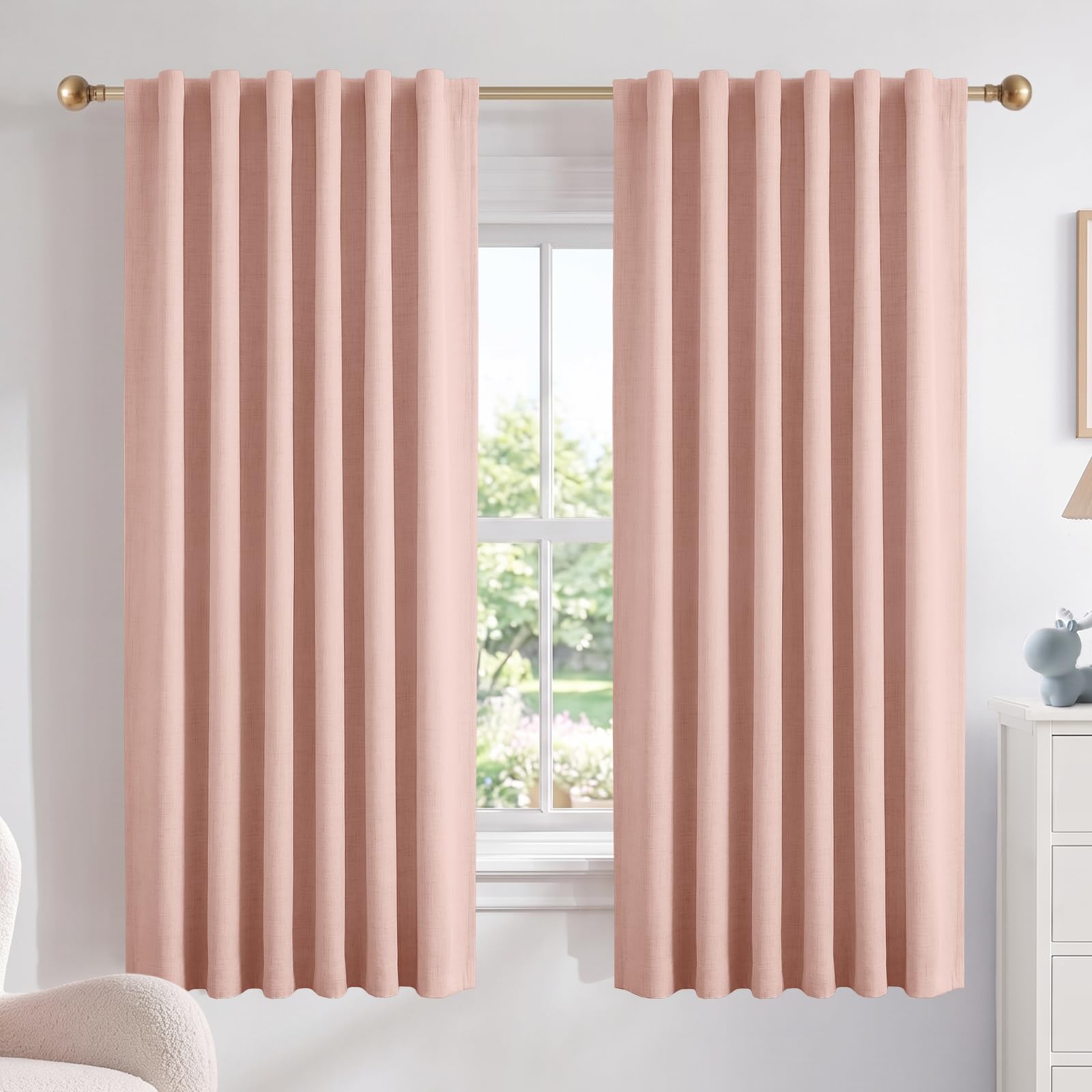 Blush Pink Total Blackout Curtains for Bedroom 63 Inch Long