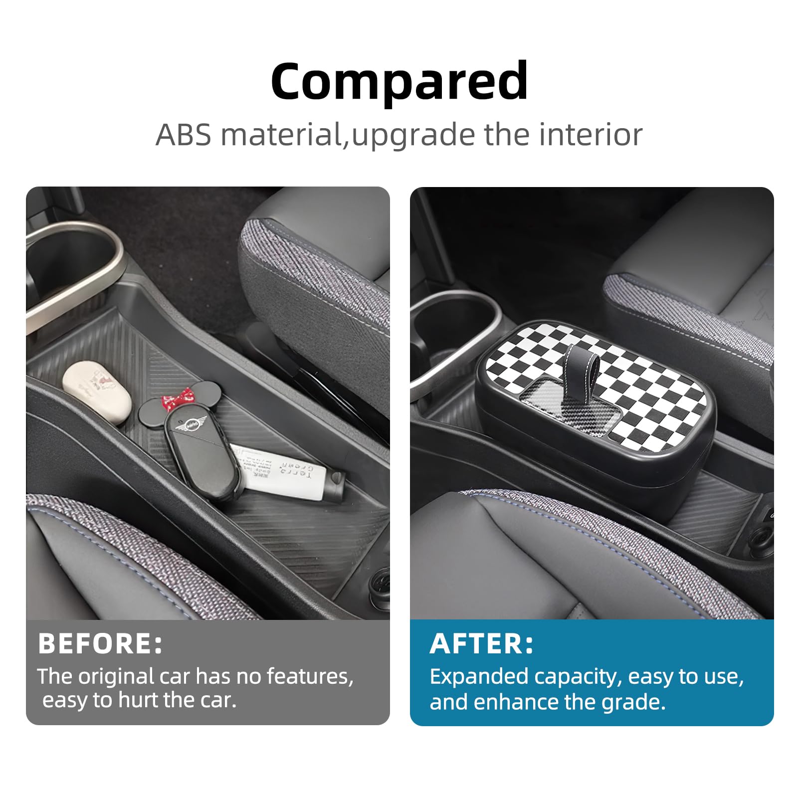 Mittelkonsole Aufbewahrungsbox Armlehne Organizer Tray für Mini Cooper S F65 F66 2024 2025 Automatikgetriebe Zubehör Ablagefach in der Mittelkonsole Mini Zubehör (Schwarz Weiß)