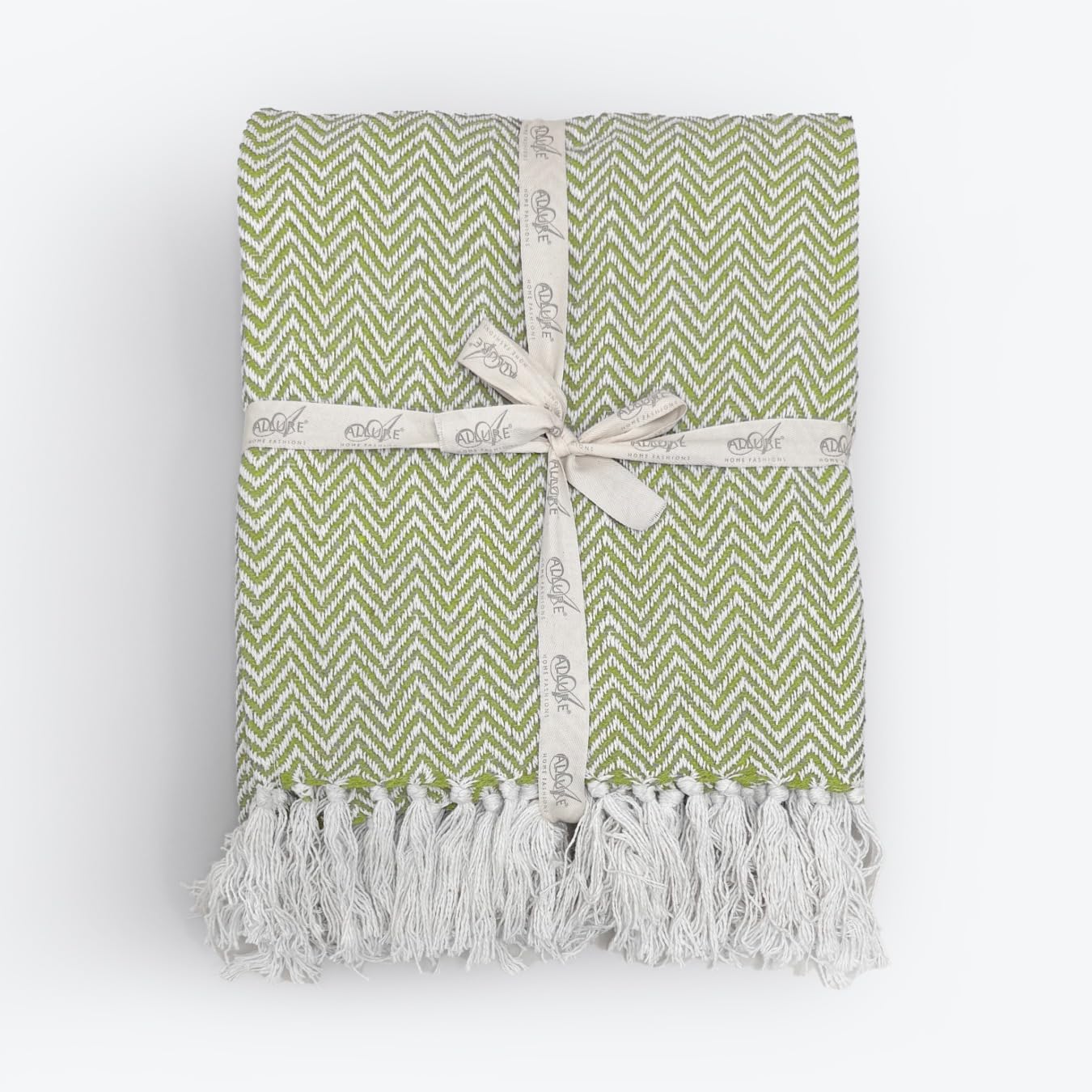 Allure Bath Fashions Green Allure Audley Cotton Herringbone Throw Blanket - Eco Friendly, 100% Recycled Cotton Chevron Throw, Soft & Breathable, Perfect For Armchair, Couch, Bed & Snuggling (, 150 X 200Cm)