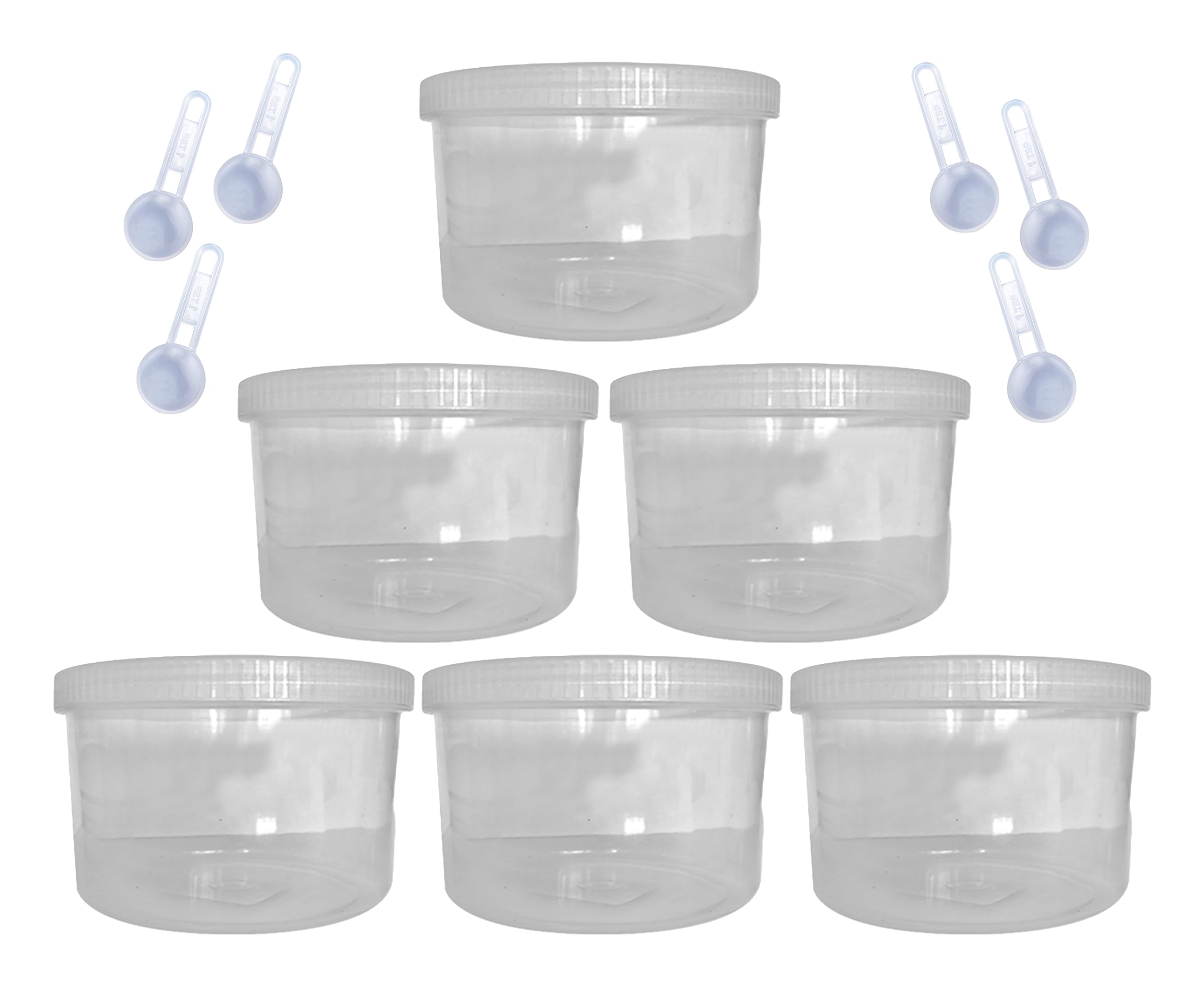 Kansy Transparent Plastic Storage Canisters Jars With Screw Lids, Kitchen Food Containers With Spoons, Bpa Free Airtight Boxes For Dry Food, Beans, Nuts, Sweets, Sugar And Coffee(300Ml, Pack Of 6)
