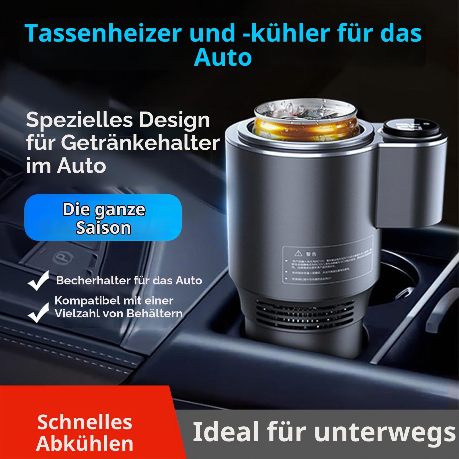 Auto-Tassenkühler, Wärmer, Tragbar, Intelligente Heizung, Kühlbecher, Perfekter Auto-Becherhalter, 12 V, Kaffeewärmer, Getränkekühler, Intelligenter Auto-Becherhalter,