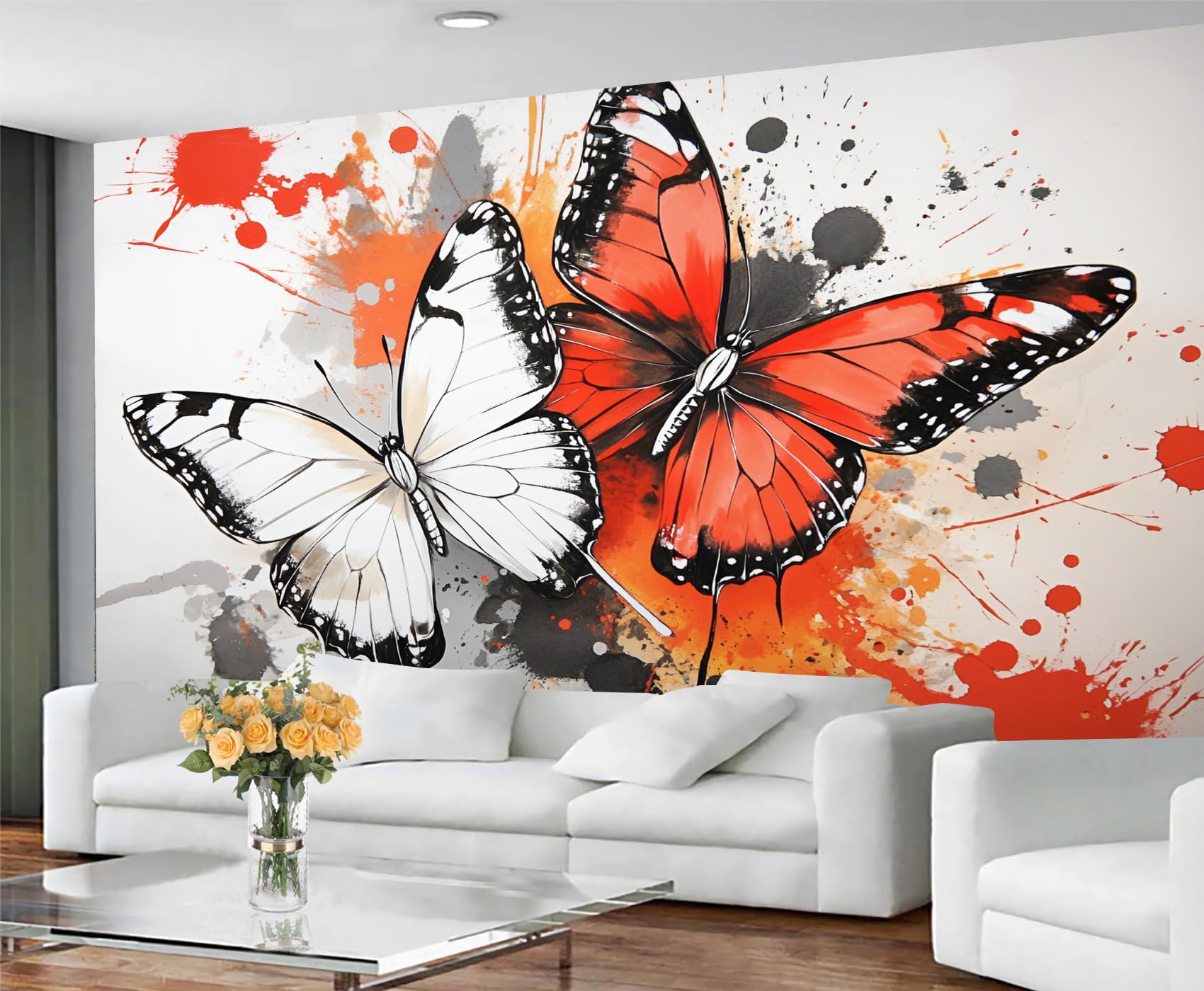 GIVLWF Butterfly Wallpaper, Graffiti Splash Bedroom Wallpaper, Watercolor Wall Paper for Living Room, Not Self Adhesive 3D Animal Wall Mural, Butterfly Print Large Mural & Room Decor