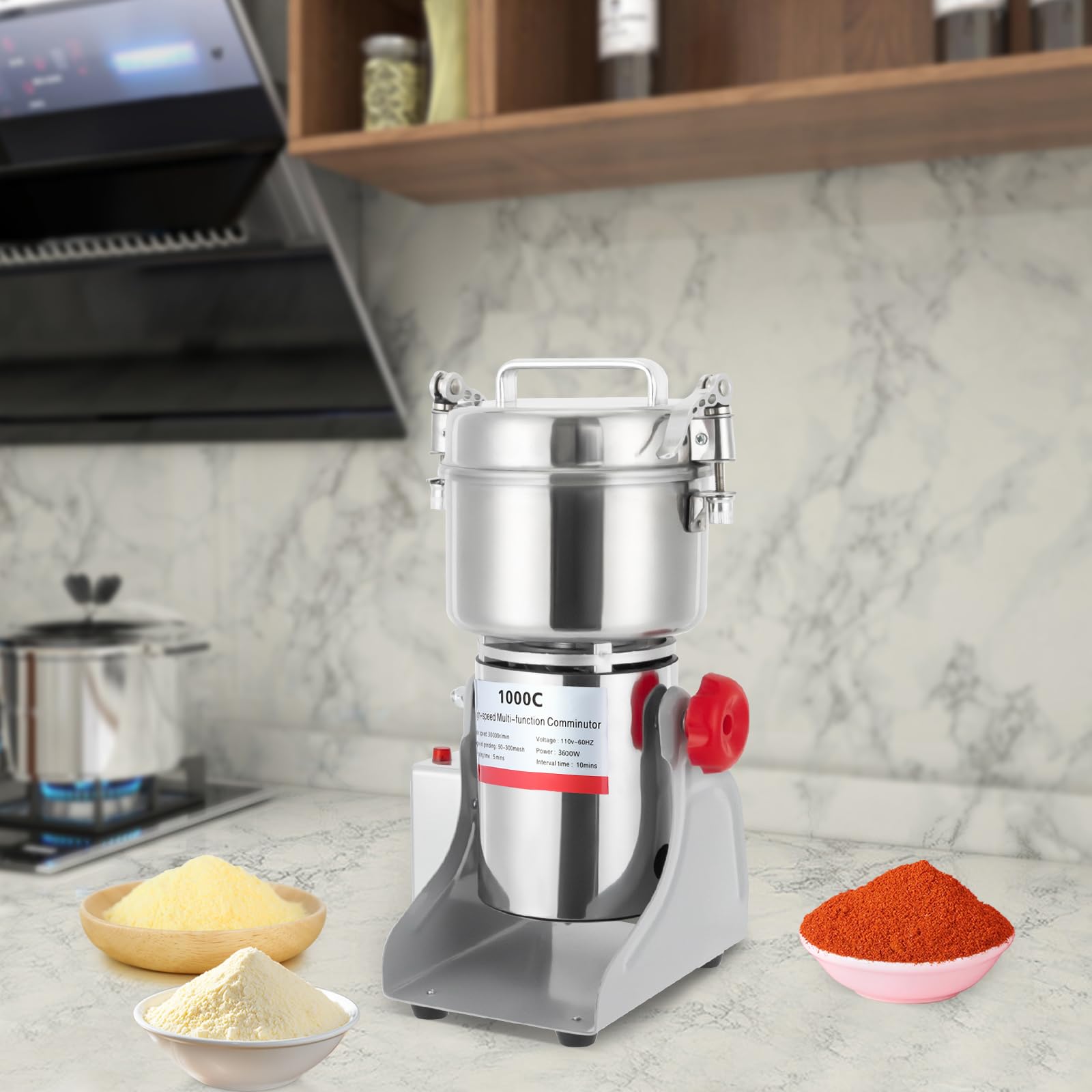 100g Electric Grain Mill Grinder, Safety Upgraded Spice Grinders Pulverizer, Stainless Steel Machine for Dry Spices, Herbs, Grains, Coffee Seeds, Rice, Corn, Pepper, 3600W