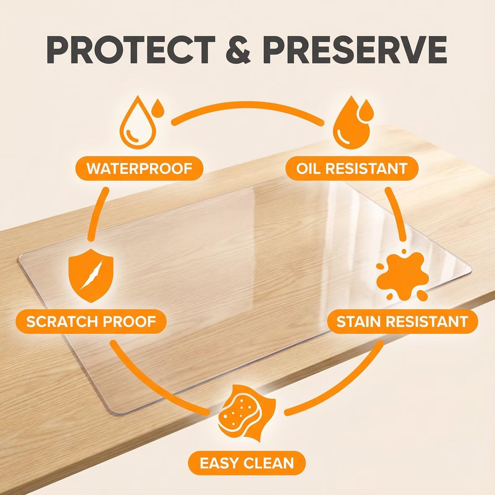 Protection de table en PVC transparent, 55,9 x 147,3 cm, imperméable, antidérapant pour table basse, table de nuit, commode, résine thermique, tapis en plastique