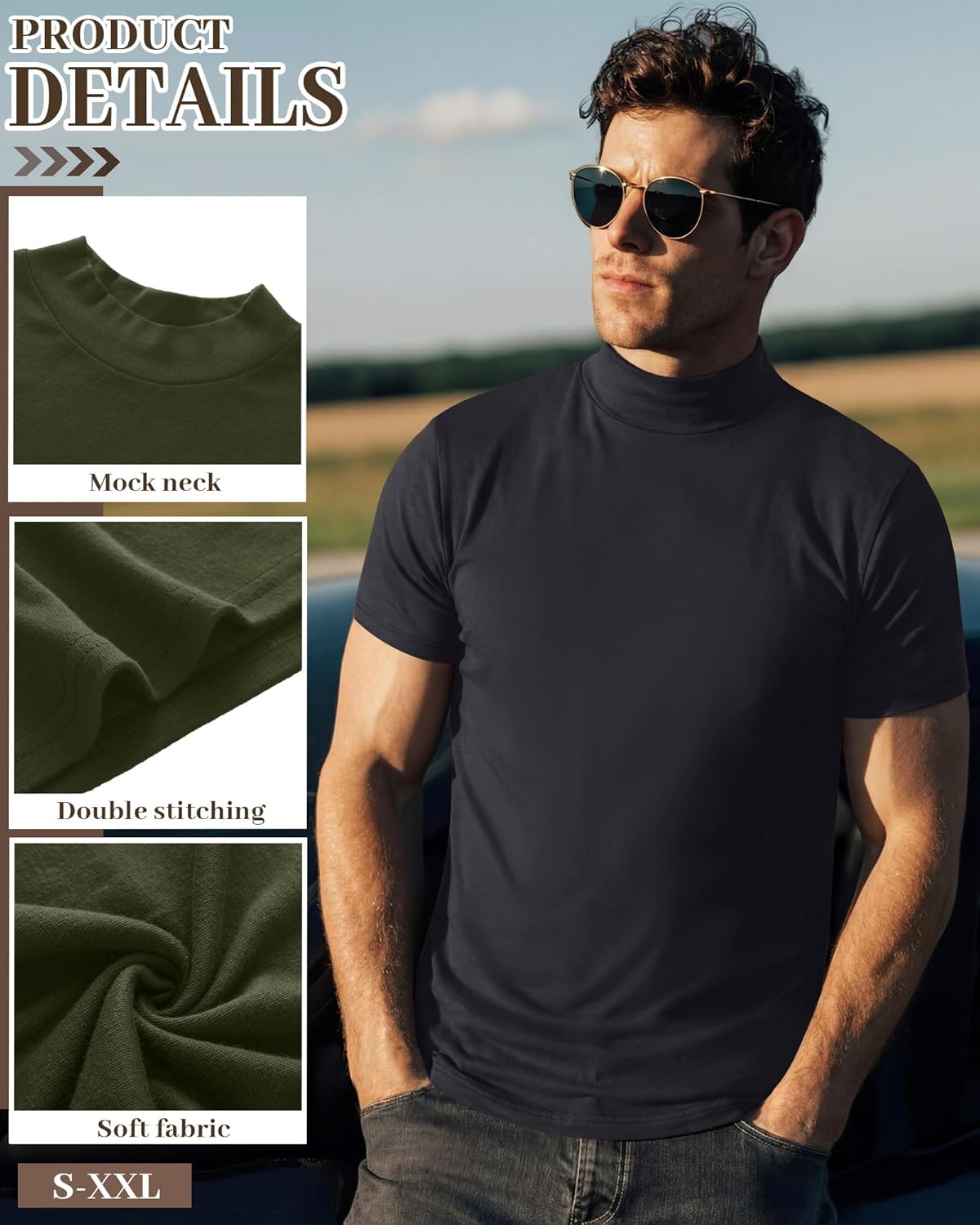 Ficerd 4 Pack Men's Mock Neck T Shirts, Short Sleeve Mock Turtleneck Undershirt Pullover Basic Tops Causal Solid Tee for Men - Image 4
