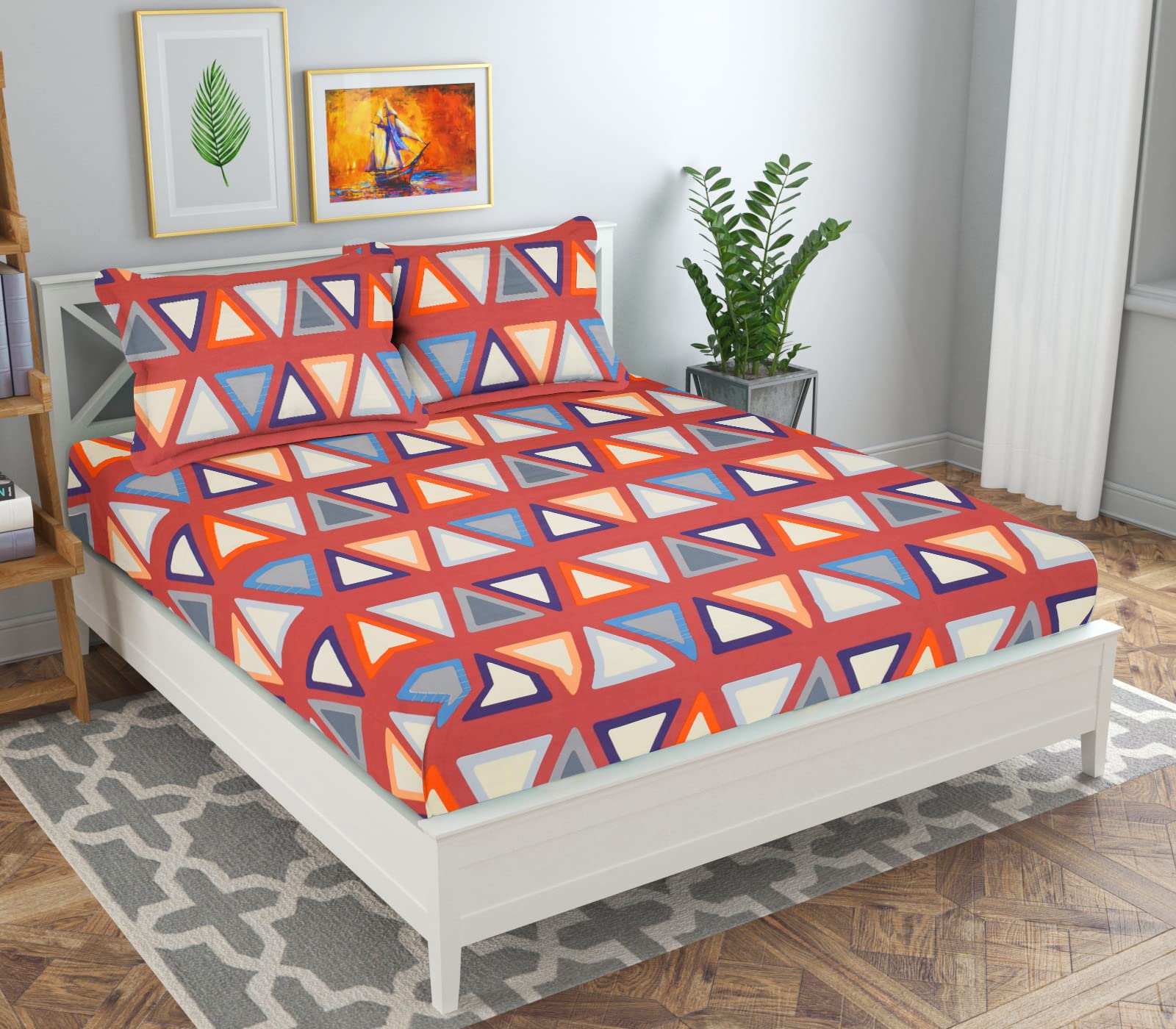 BSB HOME 100% Microfiber Flat Double Bedsheets with 2 Pillow Covers | Double Bed Breathable | Wrinklefree | Ultrasoft 144 TC Supersoft |220x218 cm, 7 x 7 Feet | Motif Design-Light Mehroon