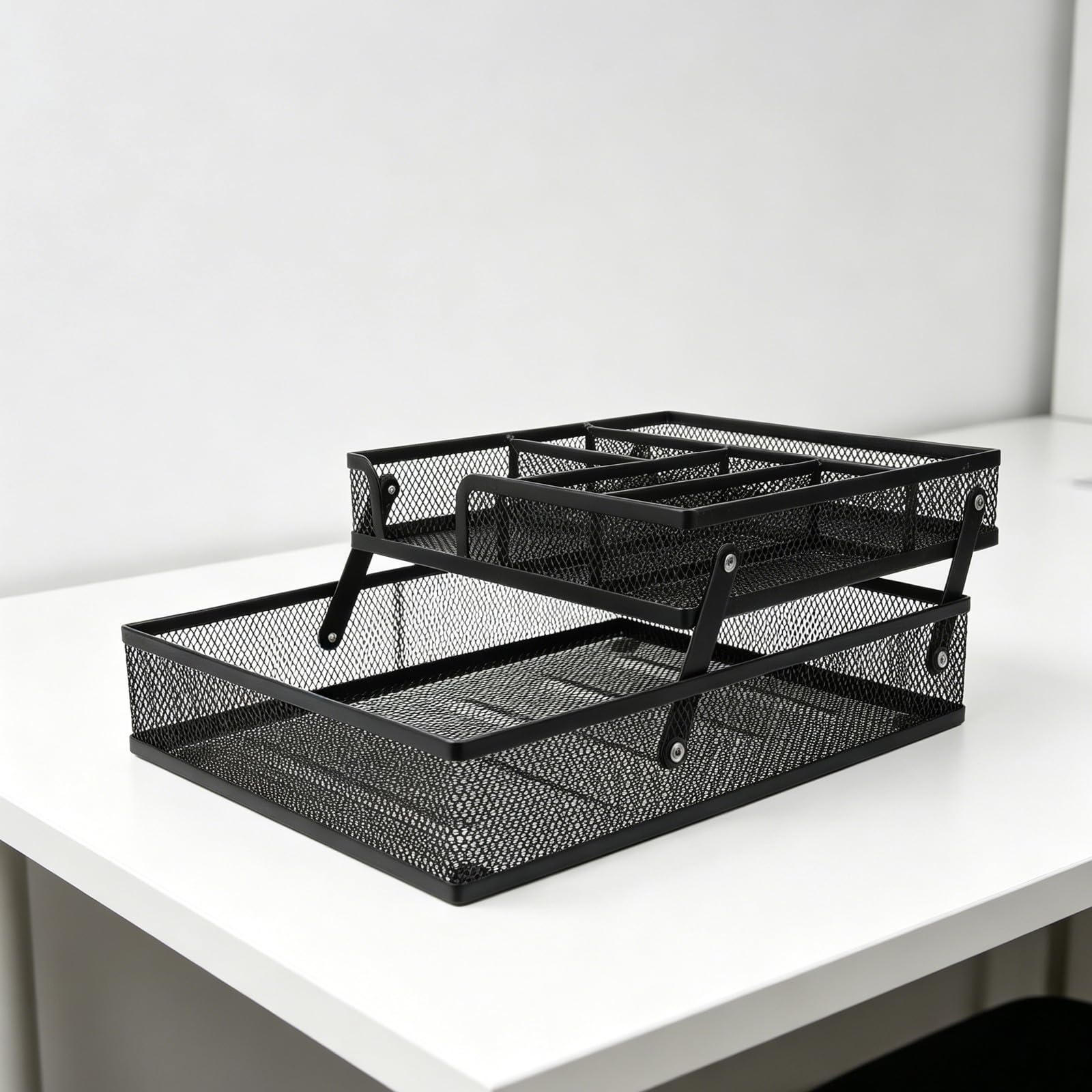 VILLCASE Organizador de Escritorio con Elevación Ajustable de Hierro Negro Dos Niveles Bandeja Elevable y Capacidad de Carga Superior para Oficina y Hogar