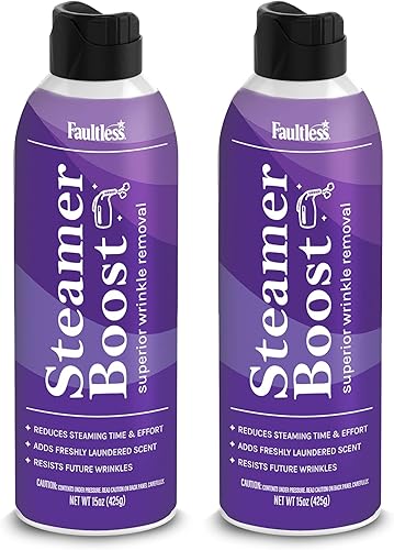 Faultless Steamer Boost (2 unidades)  Spray removedor de arrugas para ropa  Vapor de tela para reducir el tiempo de vapor y el esfuerzo  Spray de
