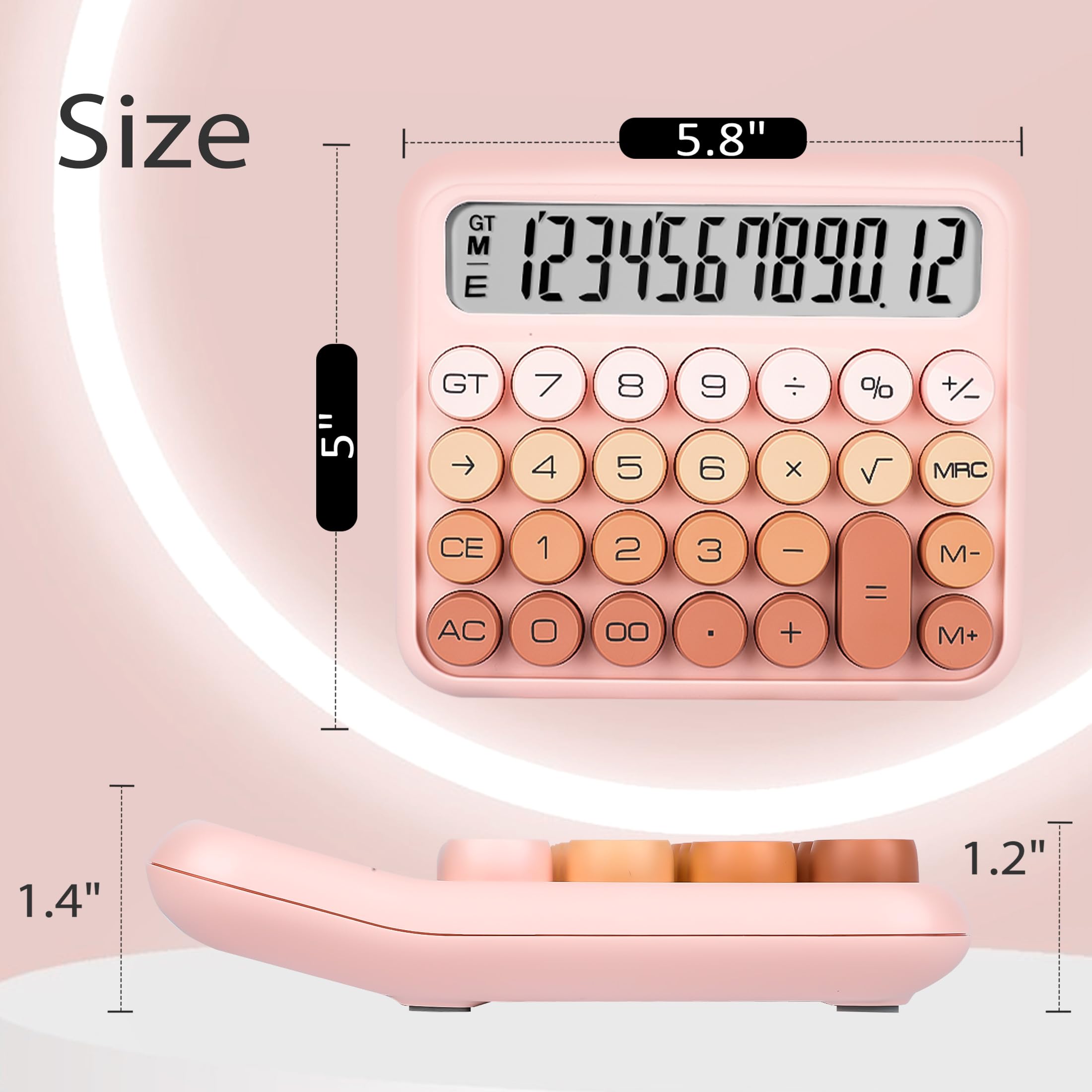 VEWINGL Calculatrice avec interrupteur mécanique, joli grand écran LCD à 12 chiffres et boutons, calculatrice avec grand écran LCD, idéale pour la vie quotidienne et le travail de bureau de base. Avec