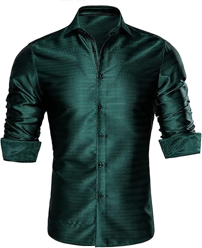 Barry.Wang Camisas de moda para hombre, camisa de vestir de manga larga con estampado de cachemira de seda, para negocios, fiesta, casual, botón