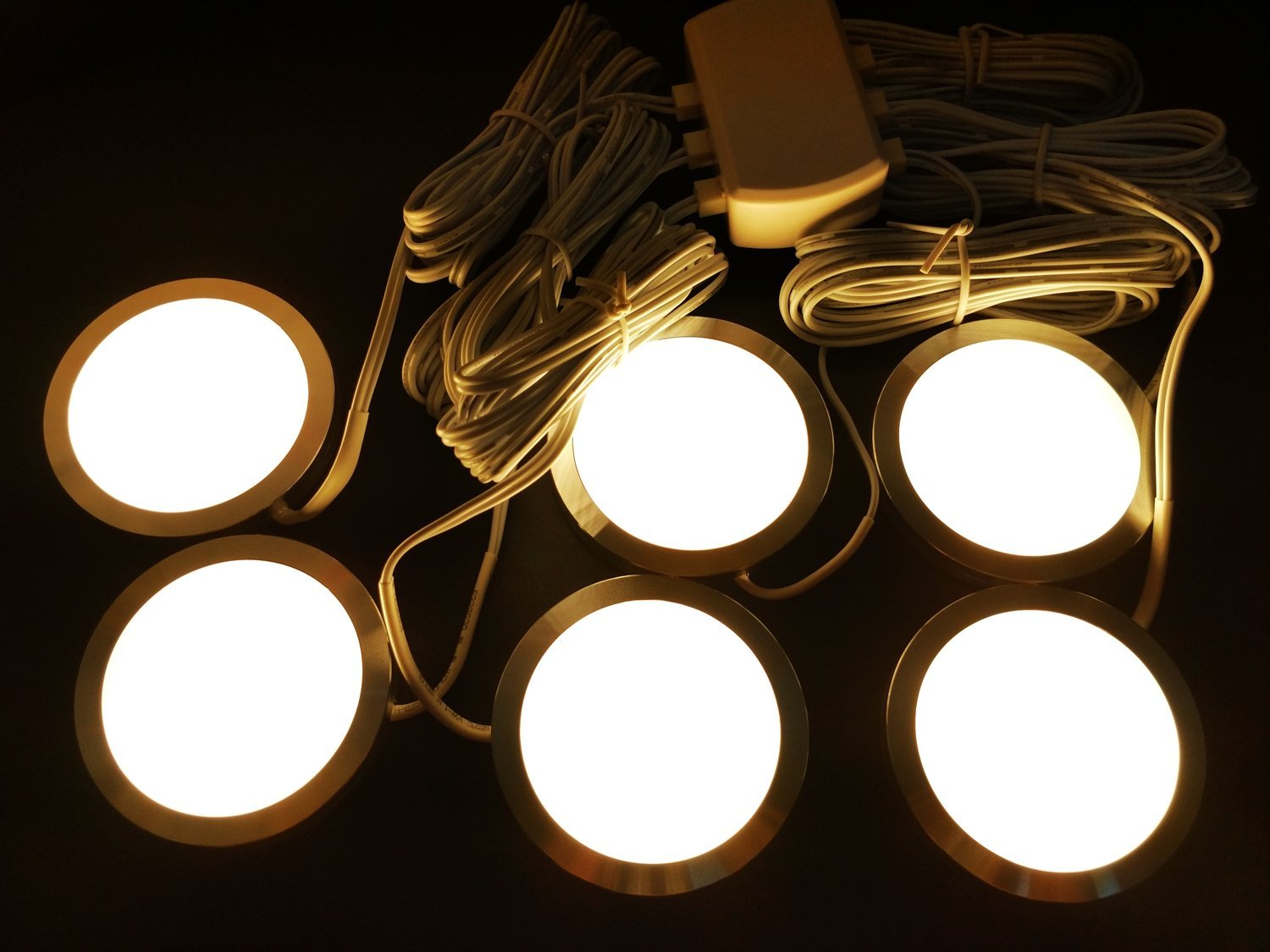 Xking 6 Pcs Dimmable LED Under Cabinet Lighting Kit, 12V Total 12W, US UL Certification Power Adapter - Warm White
