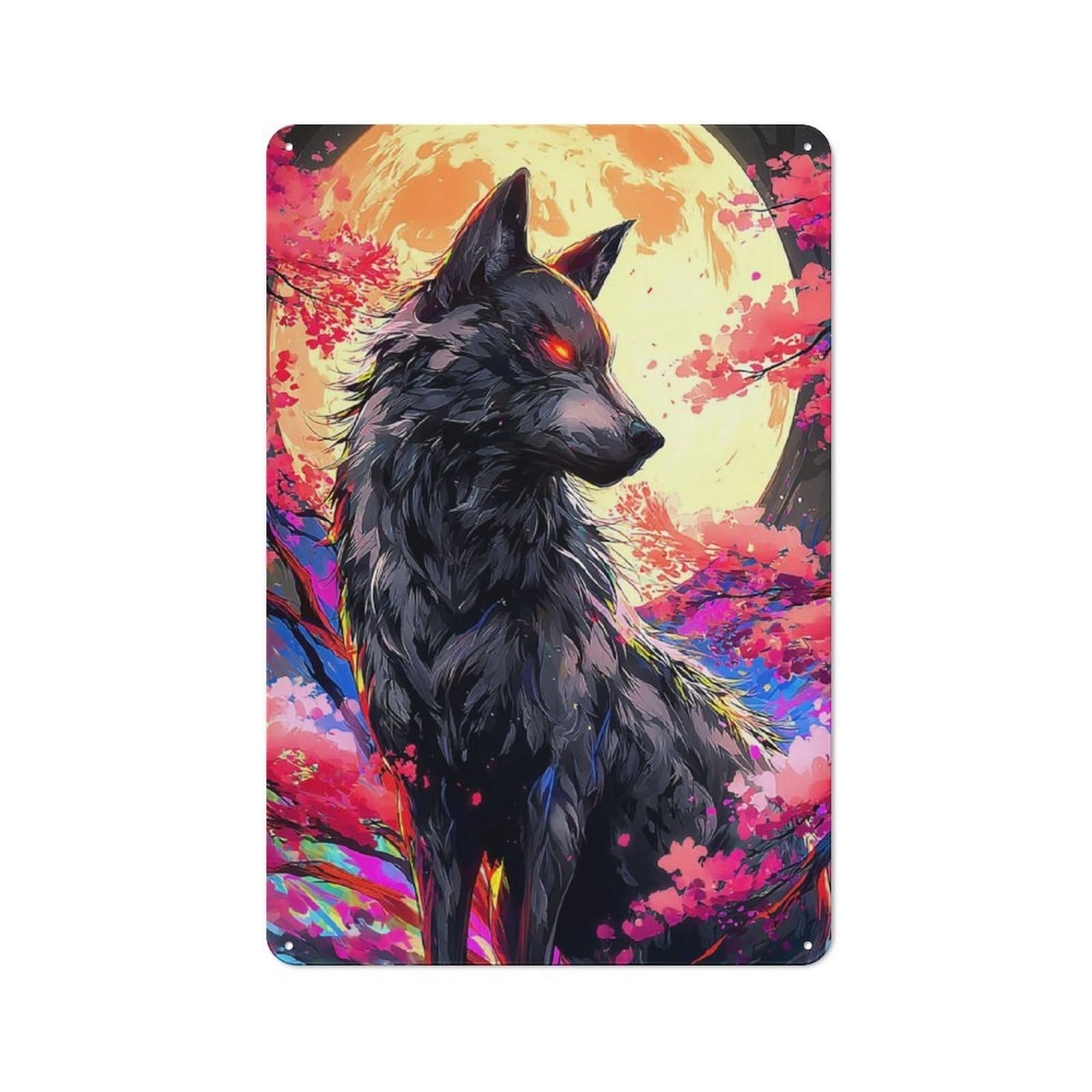Junmoney Wolf Moon Fantasy Shop Front Style Decorative Metal Plaque 30X20cm, Shop Wall Decor For Cafe, Bistro, Bakery Or Restaurant
