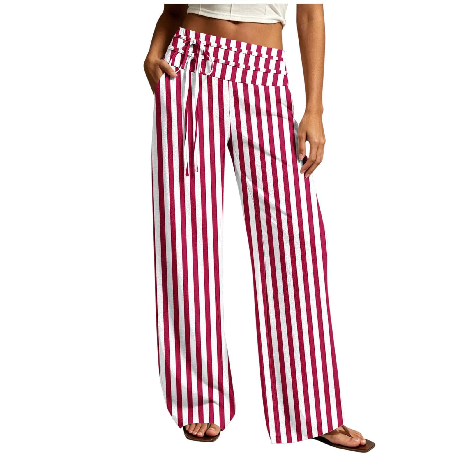 Générique Pantalon Large À Rayures pour Femme avec Taille Élastique Et Cordon - Pantalon Décontracté Unicolore, Idéal comme Pantalons D'Été pour Le Quotidien Et Les Sorties.
