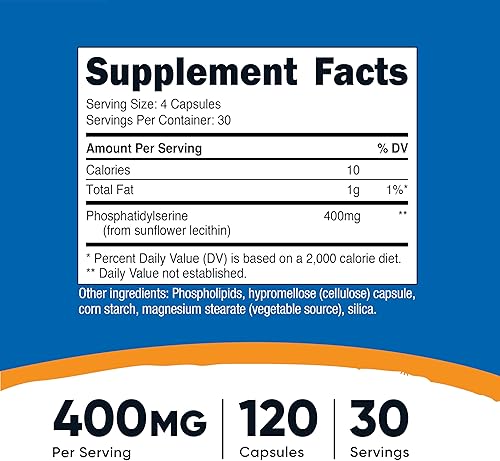 Miniatura 2 de Nutricost Fosfatidilserina 400 mg, 120 cápsulas - Sin soja, 30 porciones, apto para vegetarianos, sin OMG, sin gluten