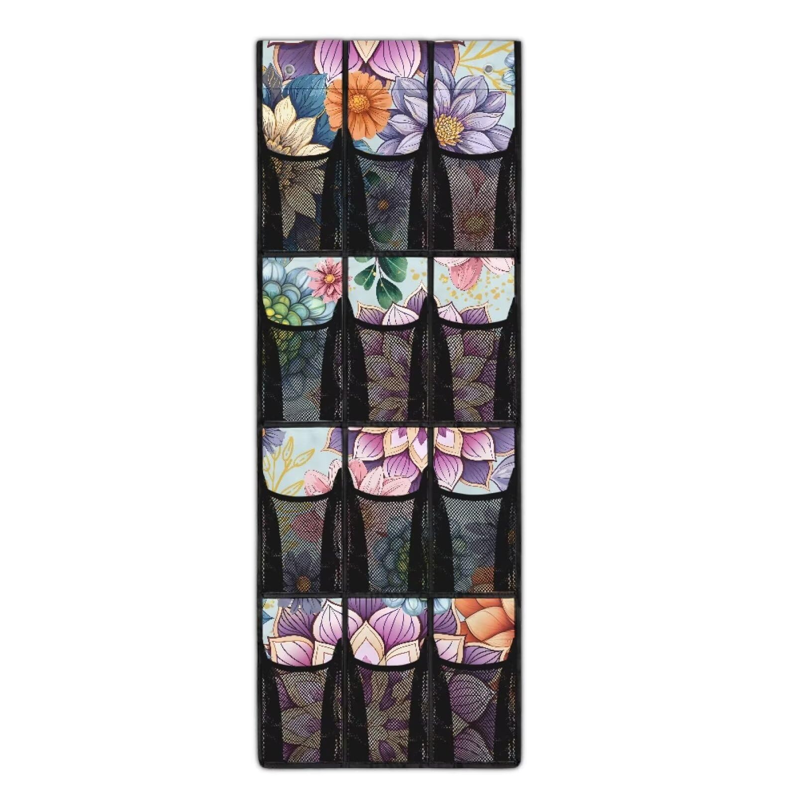 Sellikakes Bohemian Over The Door Shoe Organizer 12 Large Mesh Pockets for Boots Sundries Toys Space Saving Hanging Storage Shoe Rack for Closet