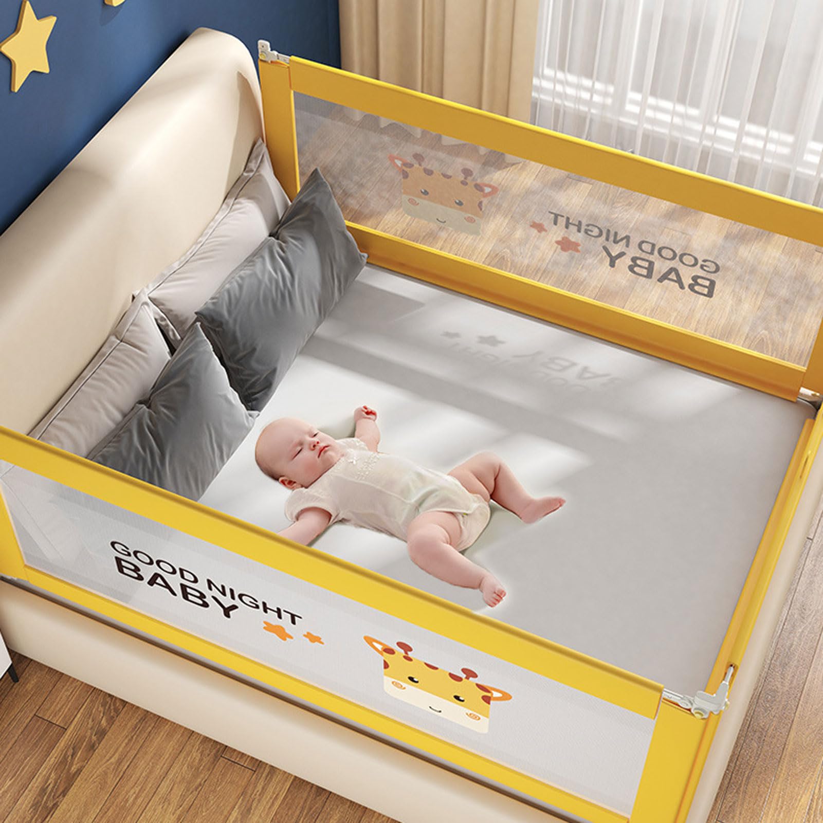 Barandilla de Cama portátil, Protector de Cama para niños y bebés, Altura Ajustable de 68 a 93 cm, barandilla de Cama Plegable y portátil para Viajes, barandilla de Seguridad para