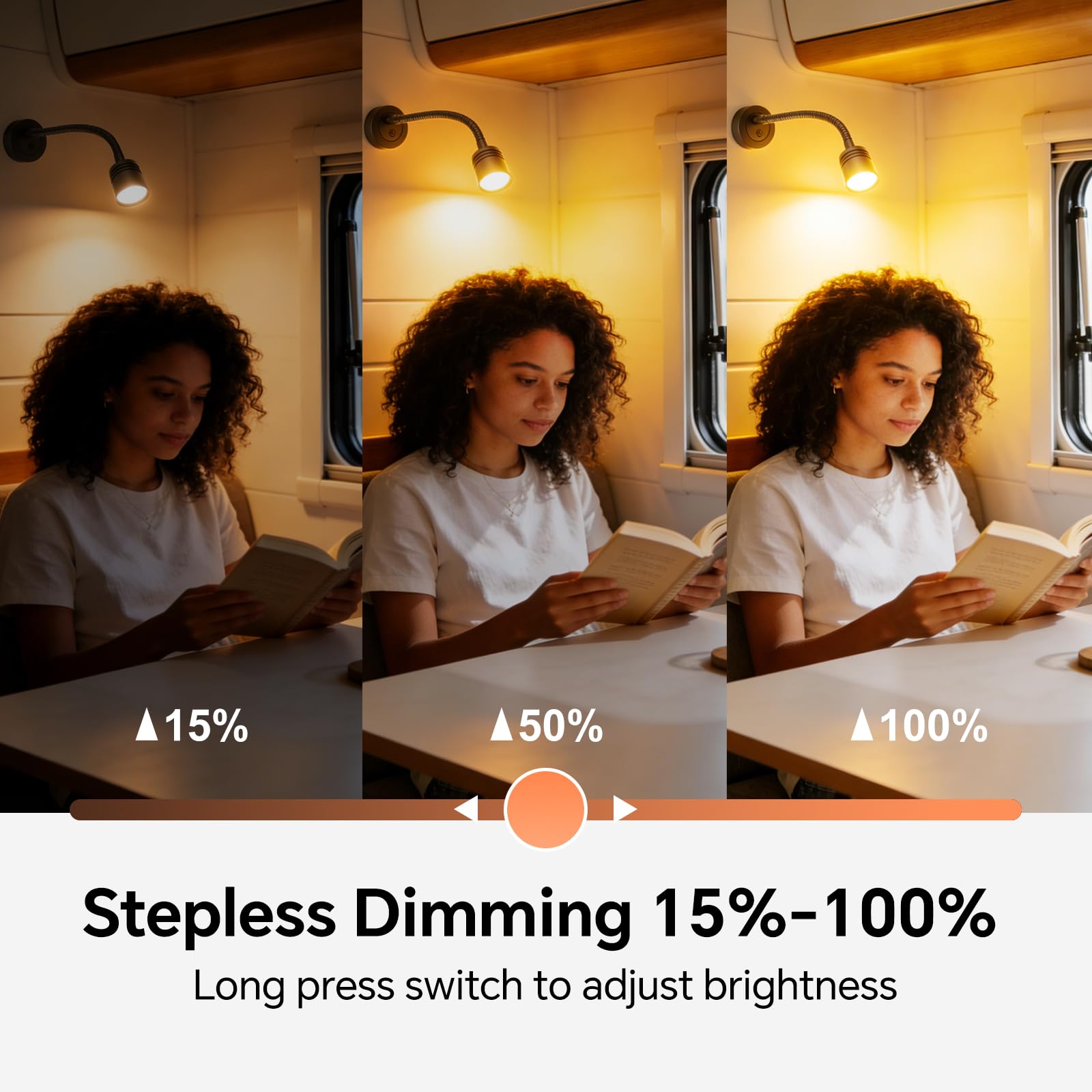 2 x Lampe de Lecture 12V LED Spot 3200K (Dimmable) et Veilleuse Rouge Douce, Équipé de Ports USB-A et USB-C, Flexible Col de Cygne Applique pour Camping-Car Bateau Caravane Voiture (Noir)