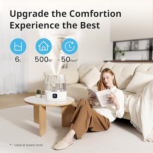 Miniatura 3 de Humidificadores para dormitorio y hogar, humidificador de aire de niebla fría y cálida de 6 L para habitación grande, guardería, 50 horas, fácil de