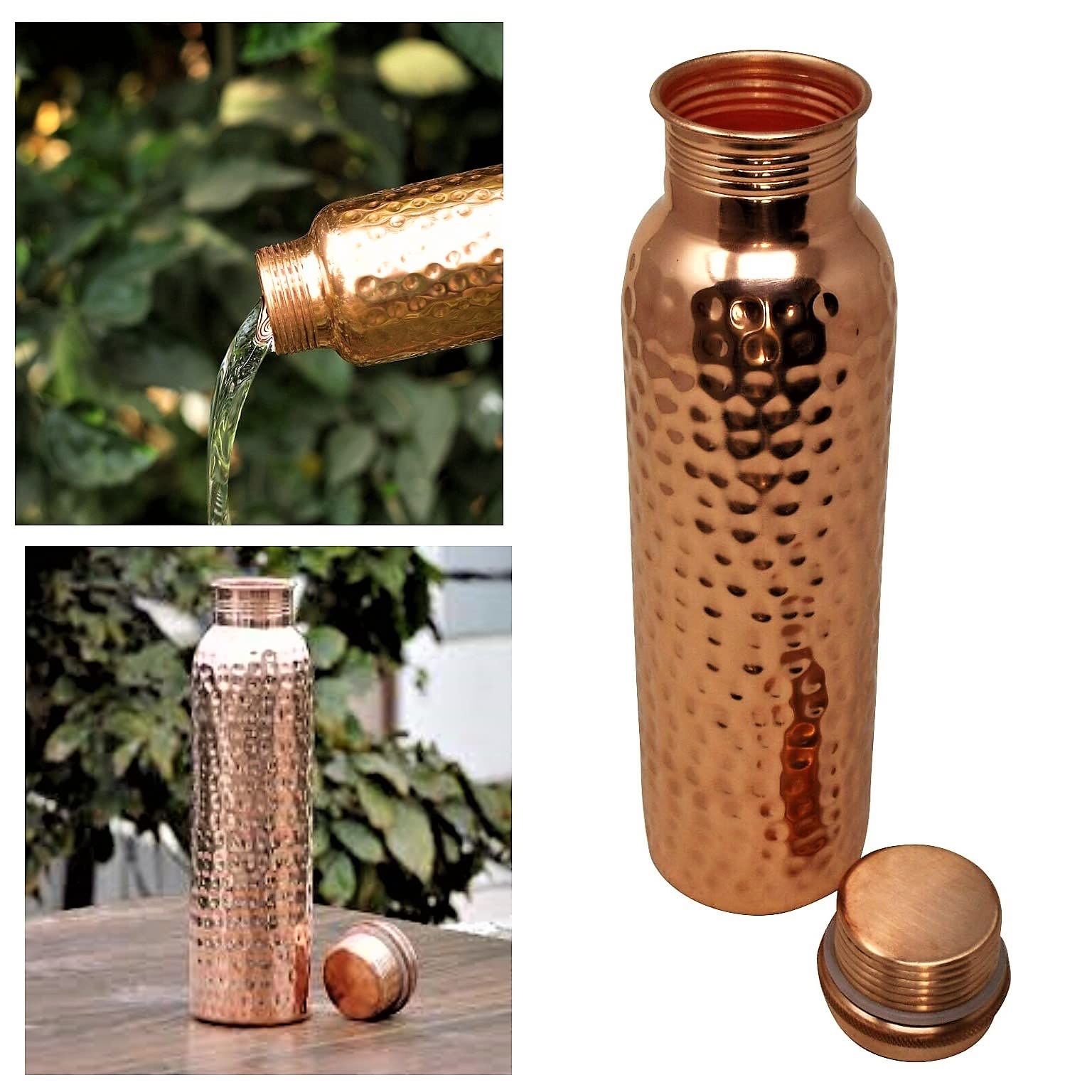 VG® 900ml Pure Indian Copper Hammered Effect Water Bottle with Stopper Discover Many Amazing Ayurvedic Health Benefits today Fill up overnight and drink on empty stomach in the morning Leak Proof