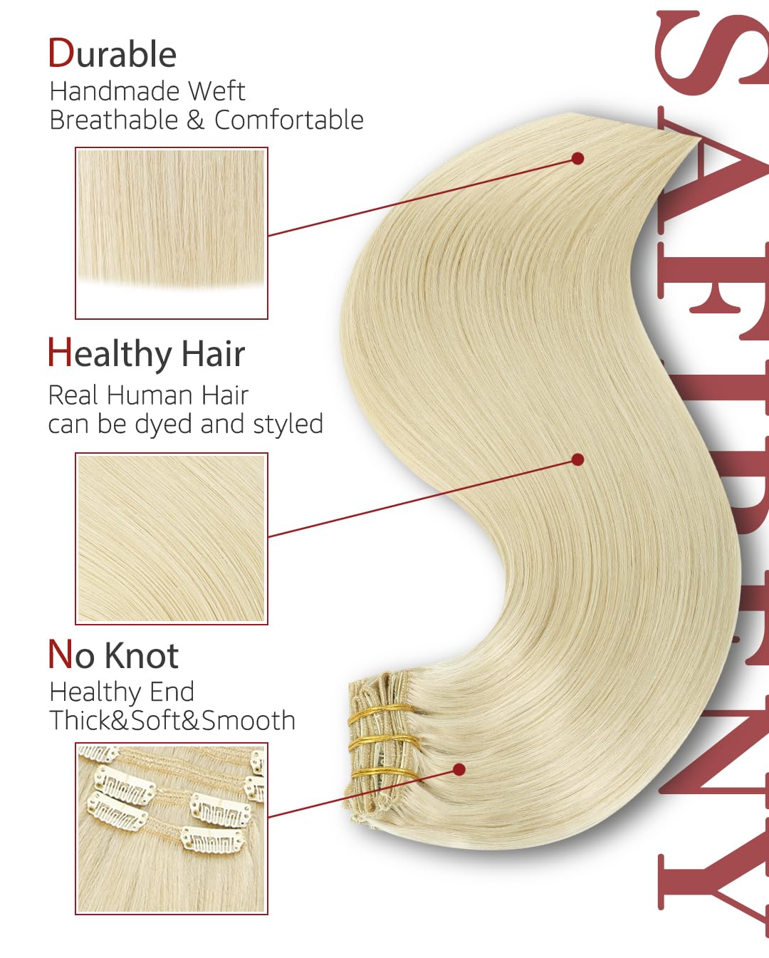 Clip in Hair Extensions Real Human Hair By 18 inch, Color Blonde Human Hair Clip in Extensions 120grams,6pcs Per Set With 18 Clips Double Weft(#60,18'')