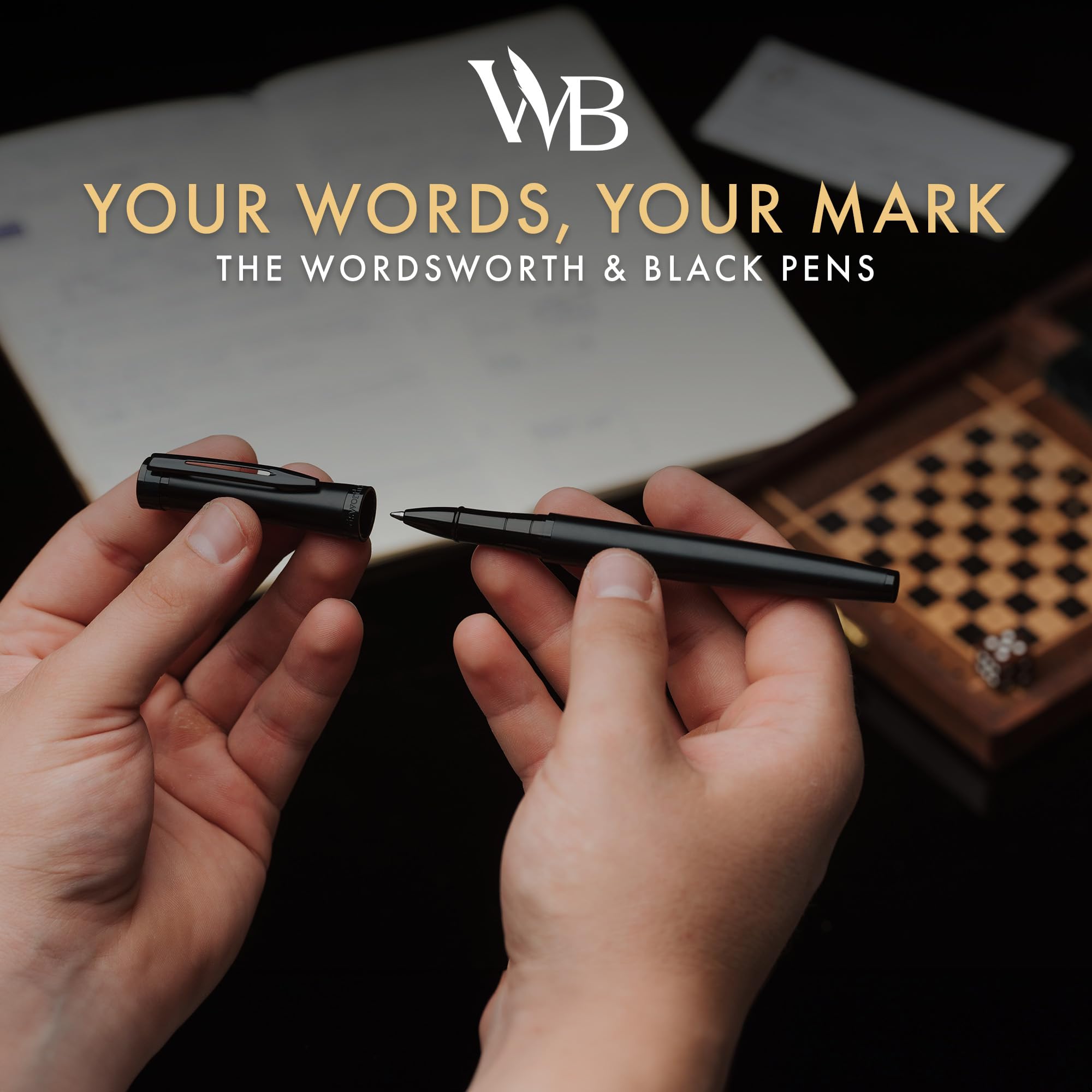 Wordsworth & Black Rollerball Pen - Bolígrafo de Lujo - Acabado en Laca Negra Completa, Recarga de Tinta,Recargable,Regalo para Hombres & Mujeres,Escritura Profesional,Bonitos Bolígrafos Elegantes