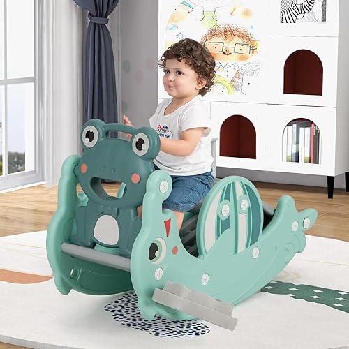 GLACER Tobogán 4 en 1 para niños pequeños, parque infantil independiente para uso en interiores y exteriores, tobogán convertible con caballo