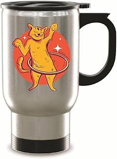 Gift for Pet Lovers Cat Hula Hooping with a Happy Expression for Animal Enthusiasts 14oz Steinless Steel Travel Mug
