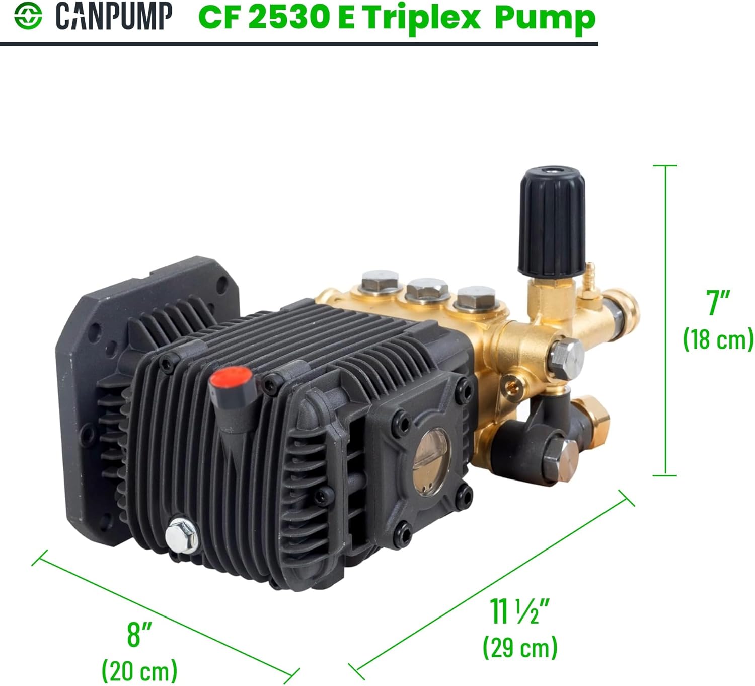 Canpump CF 2530 E: 2500 psi @ 3 US gpm Electric Pressure Washer Replacement Pump with External Unloader, 5/8-inch Horizontal Shaft, 1750 RPM